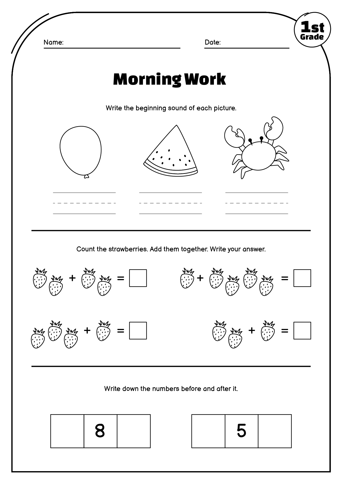 1st Grade Morning Work Practice Sheets