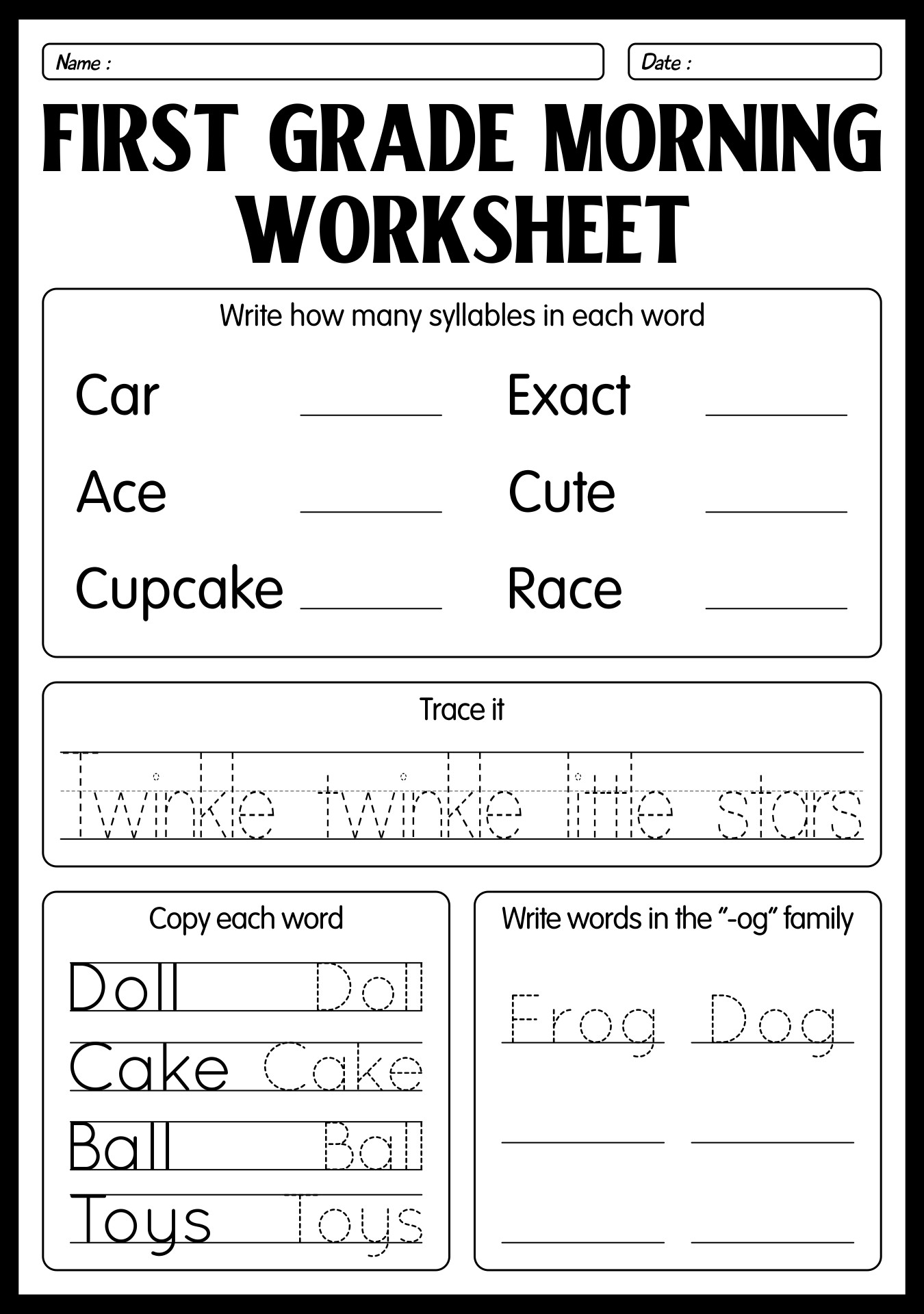 1st Grade Morning Work Worksheet