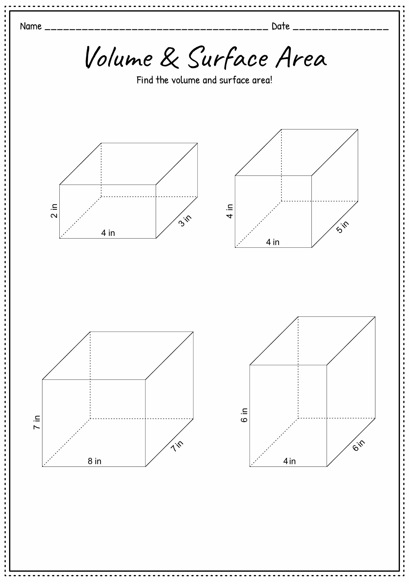 3D Shapes Volume and Surface Area Worksheets for Grade 6