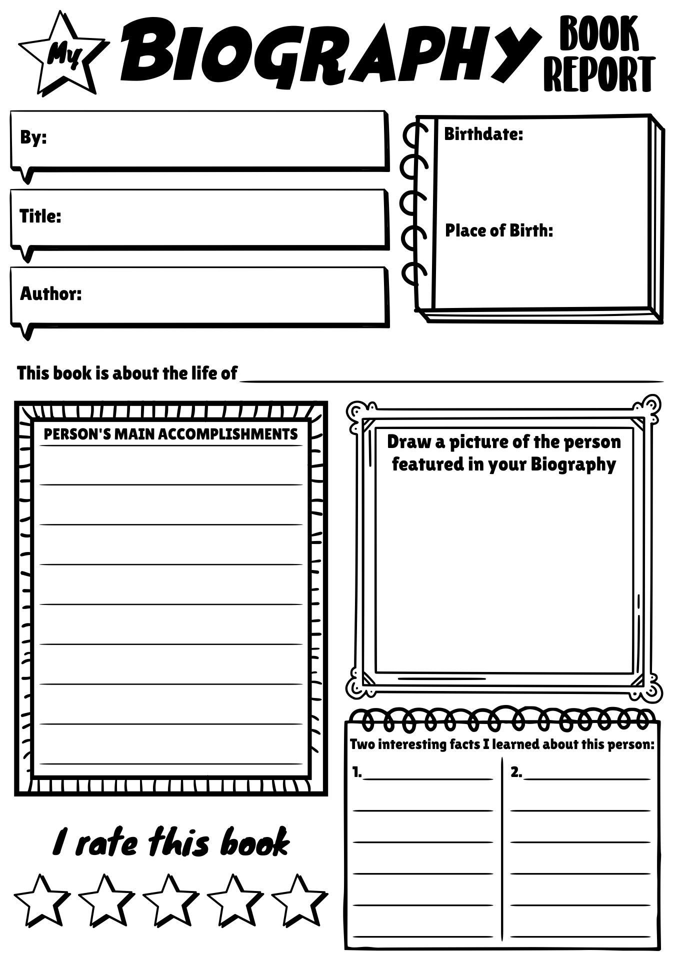 4th Grade Book Report Worksheets For Biography Books