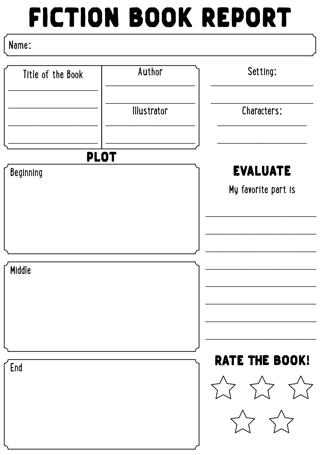 4th Grade Book Report Worksheets For Fiction Books