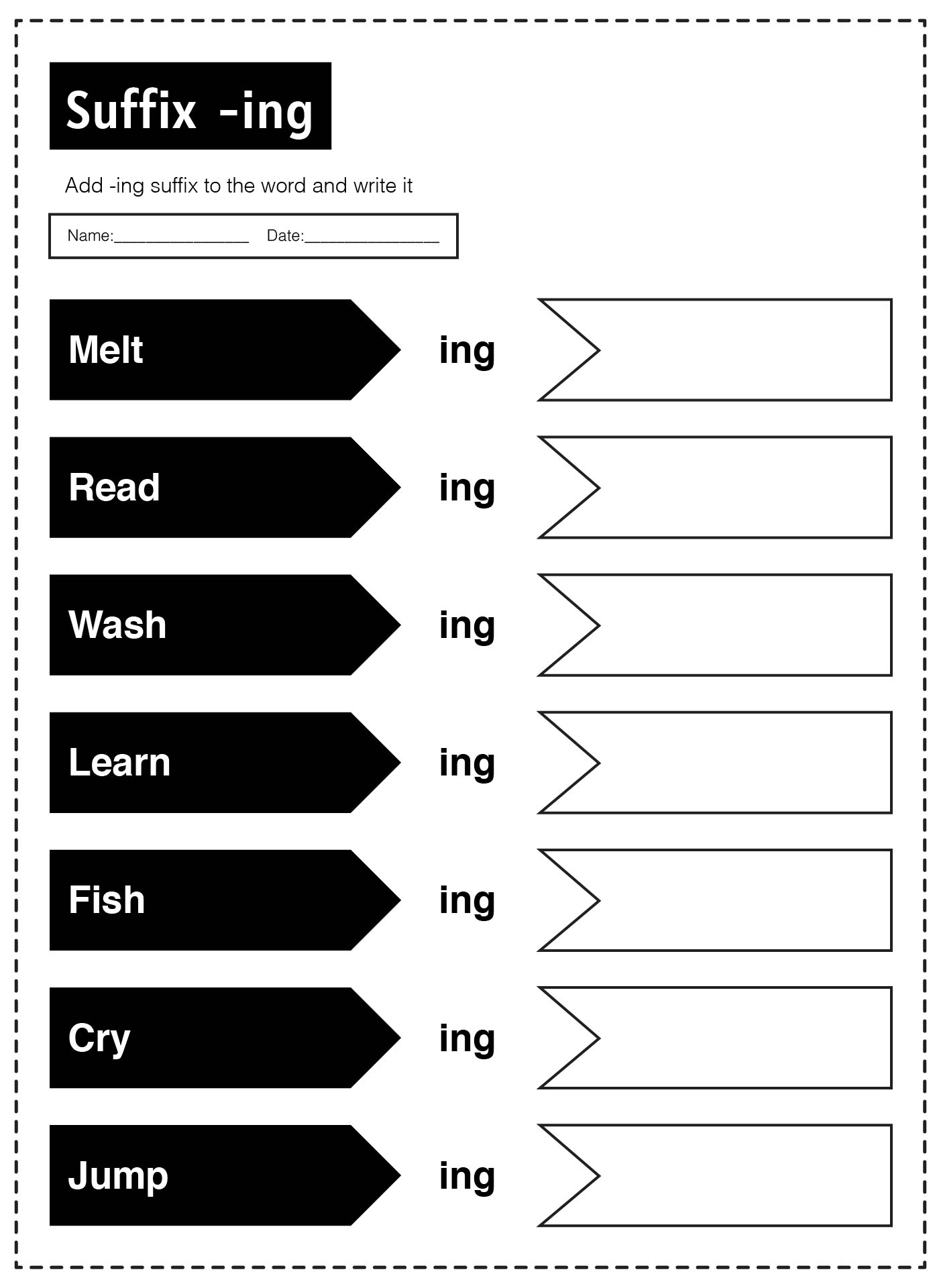 Adding Suffix ING Worksheets for Grade 1