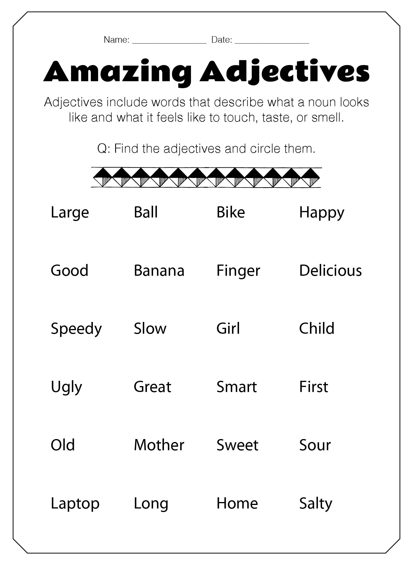 Adjectives Learning Worksheets for First Graders