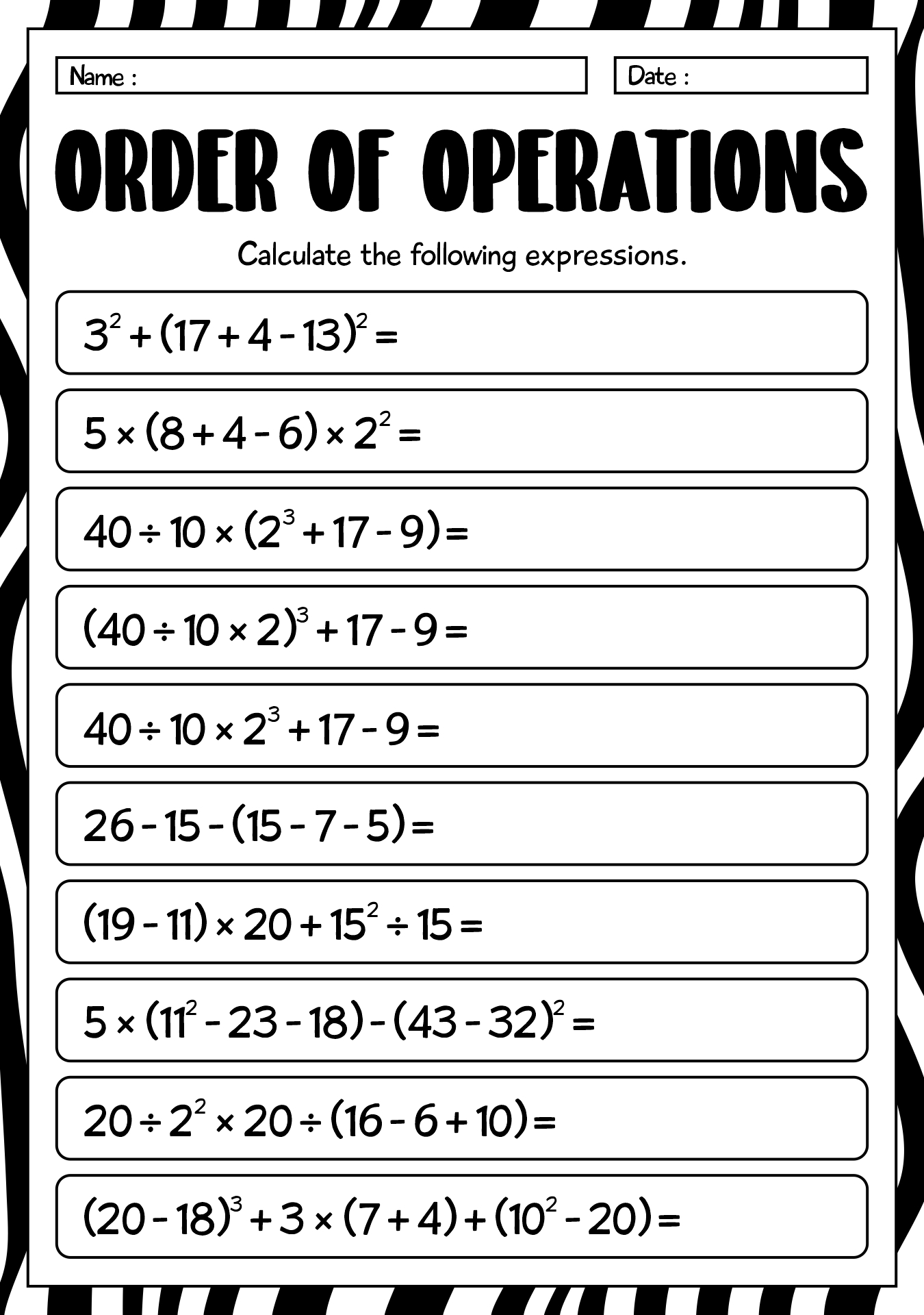 Advanced PEMDAS Challenge Worksheets Grade 6