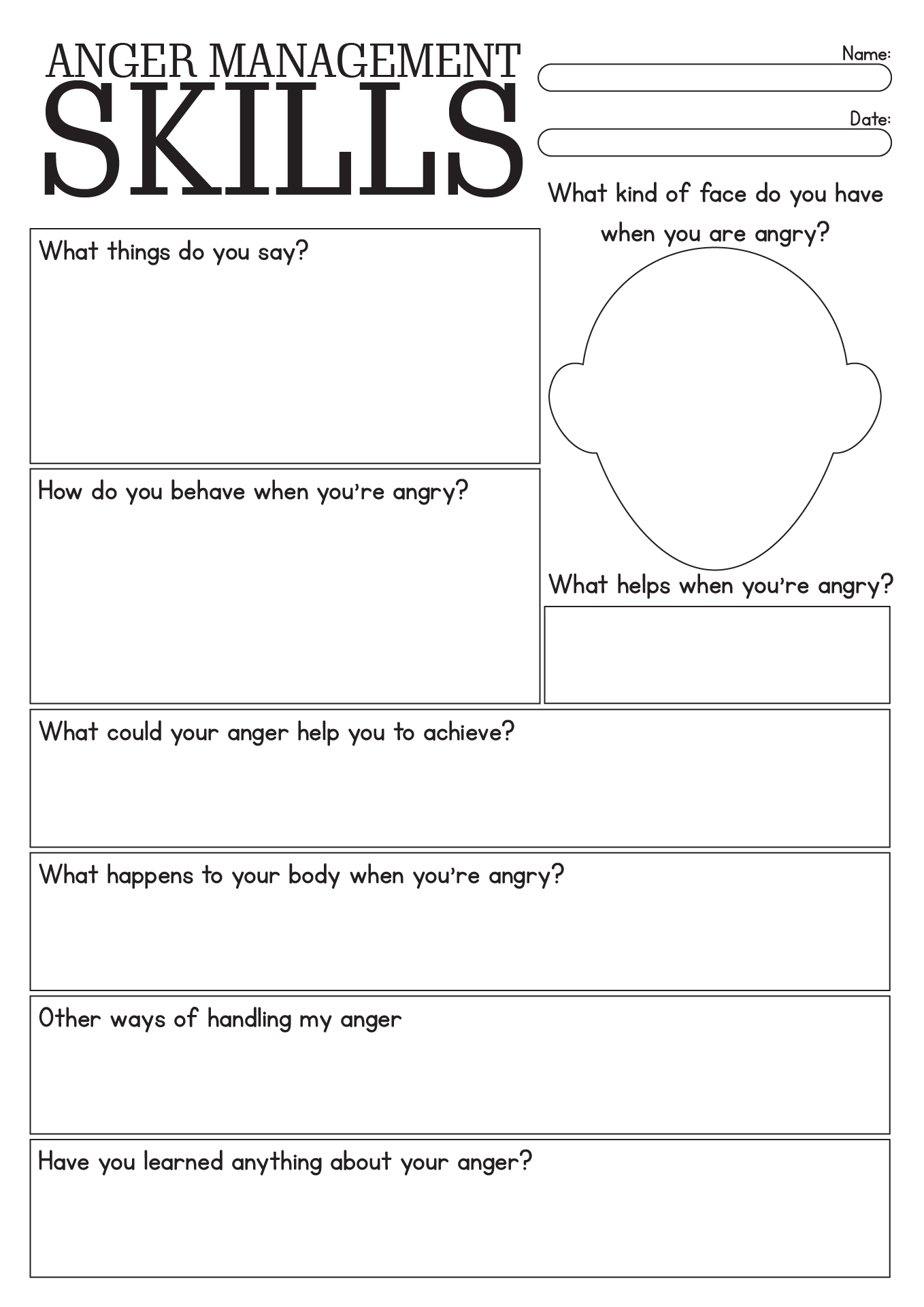 Anger Management Skills Activities Worksheets