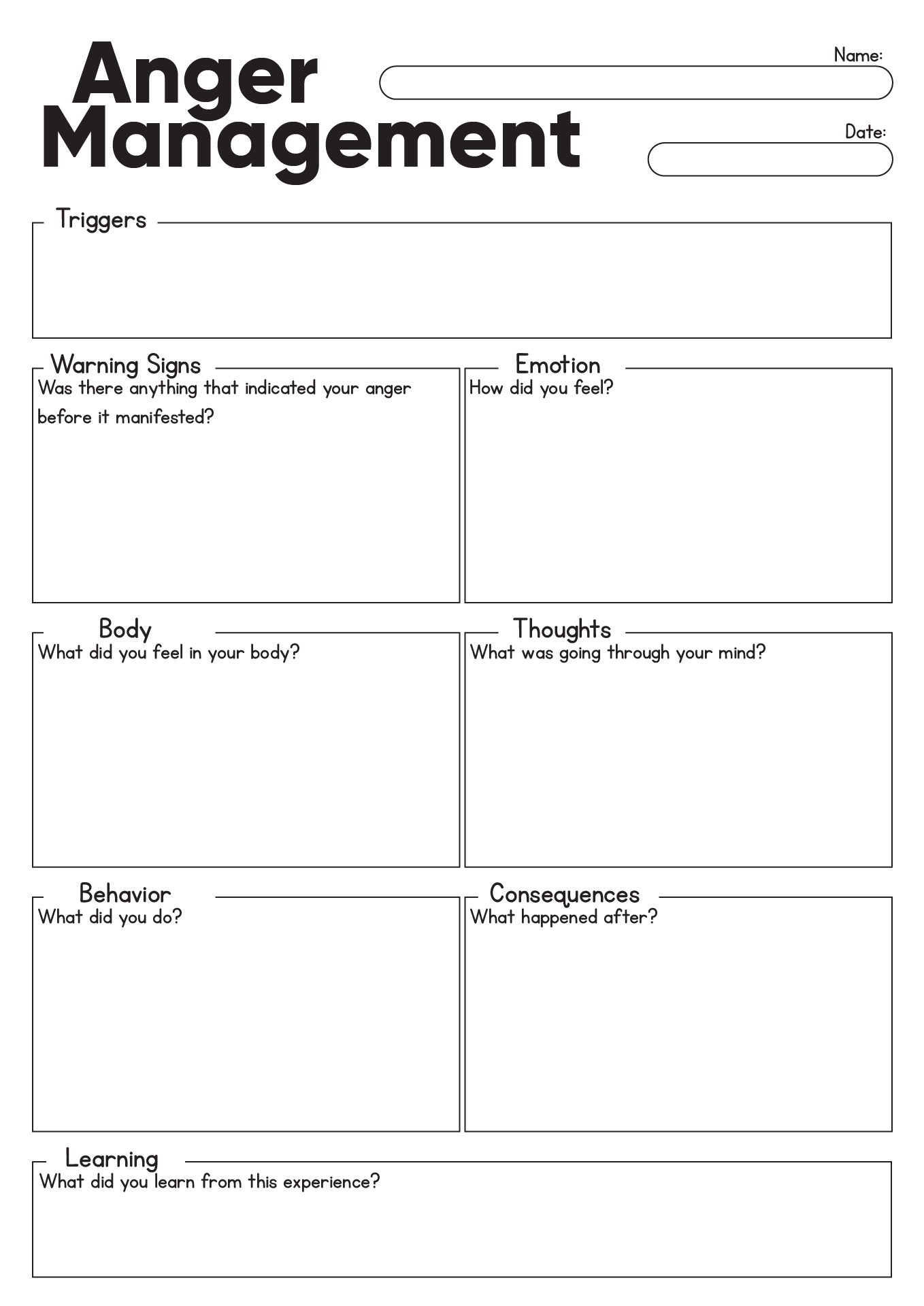 Anger Management Strategies Worksheets