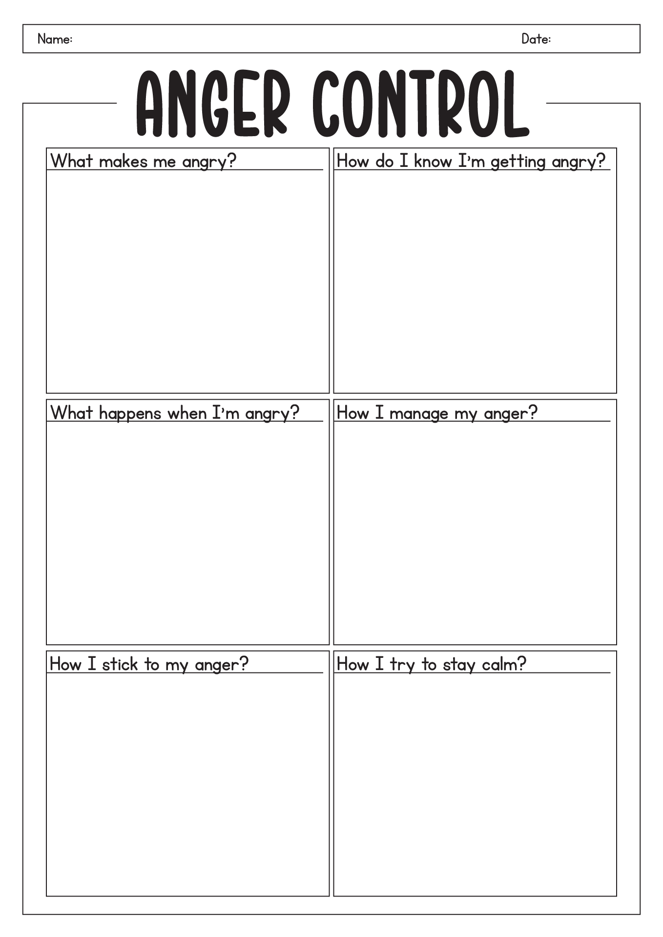 Anger Response Control Worksheets