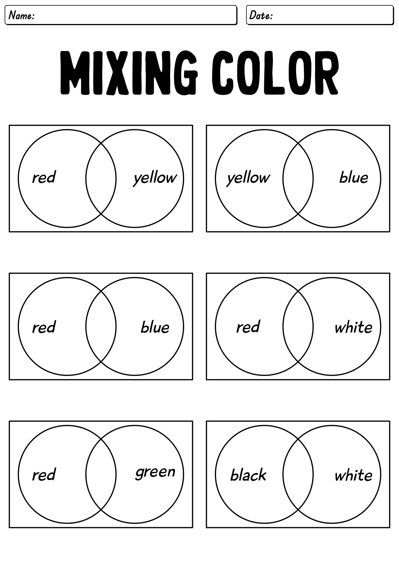 Art Class Color-Mixing Worksheet For Kids