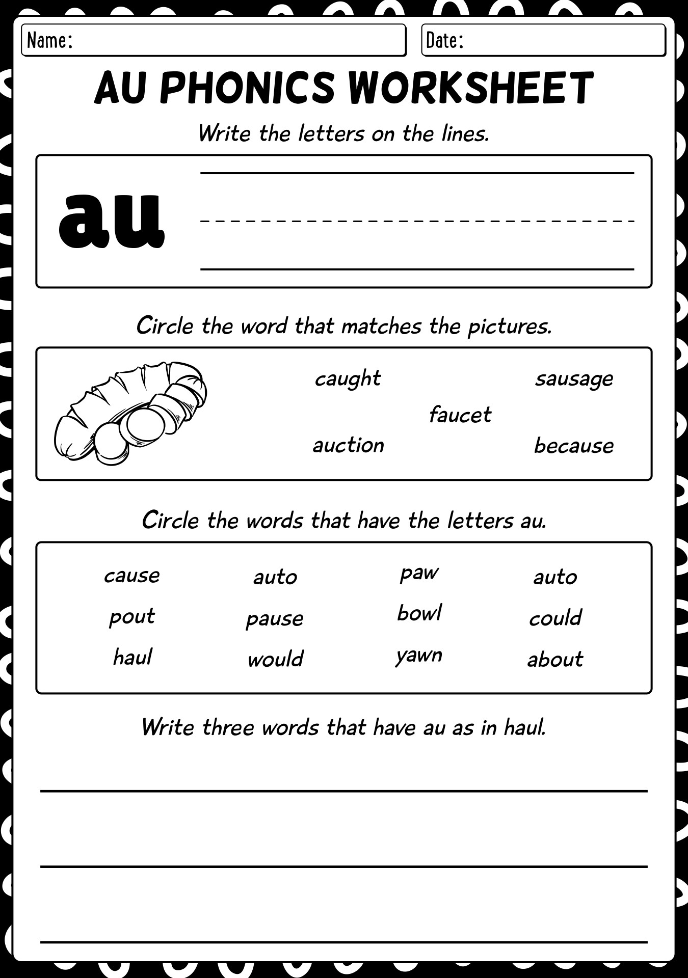 AU Phonics Practice Sheets For Kids