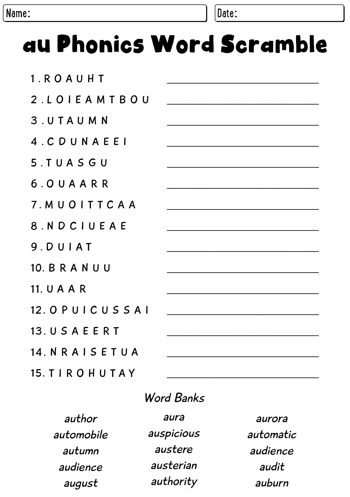 AU Phonics Worksheets For Beginner Readers