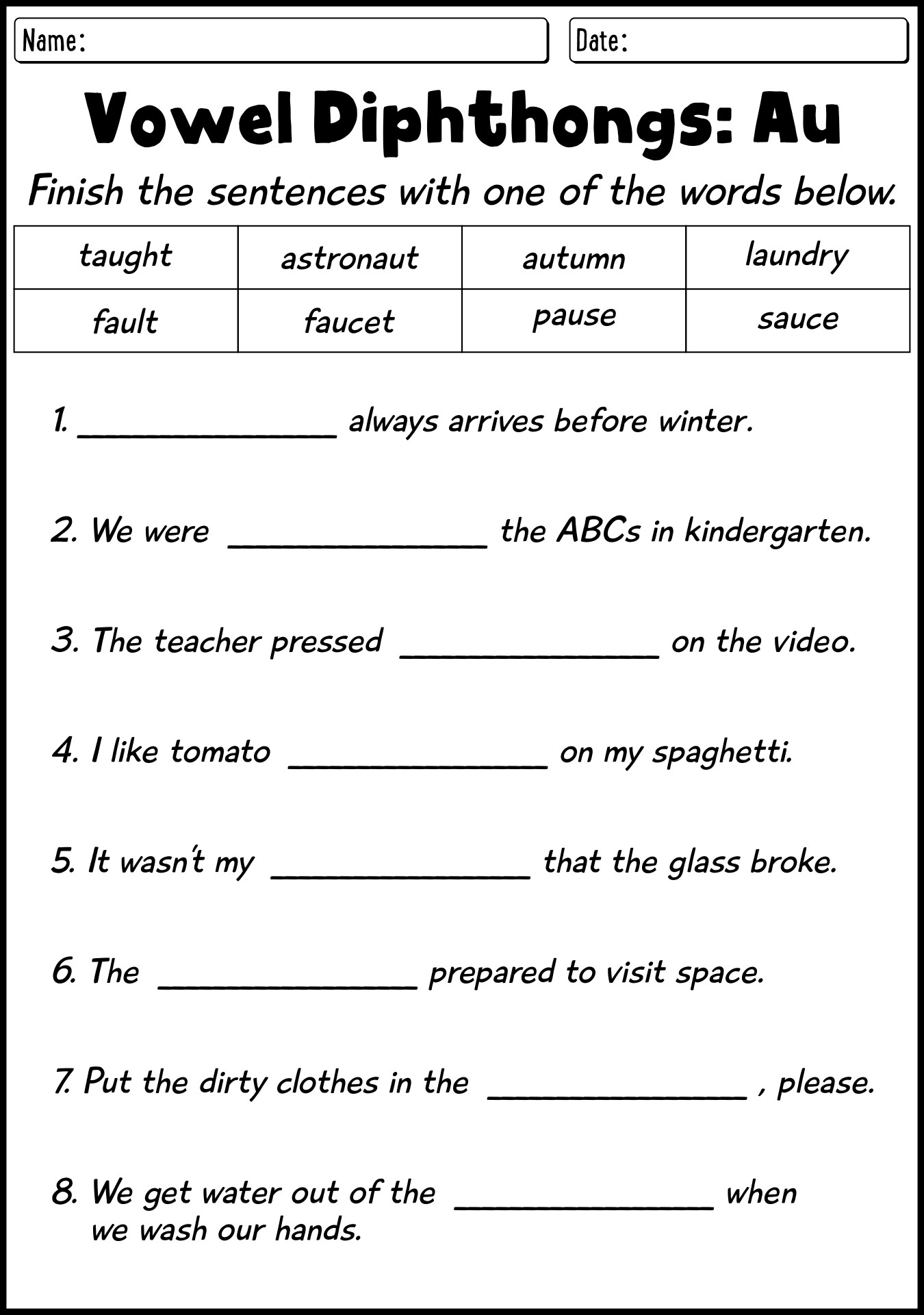 AU Phonics Worksheets For First Grade