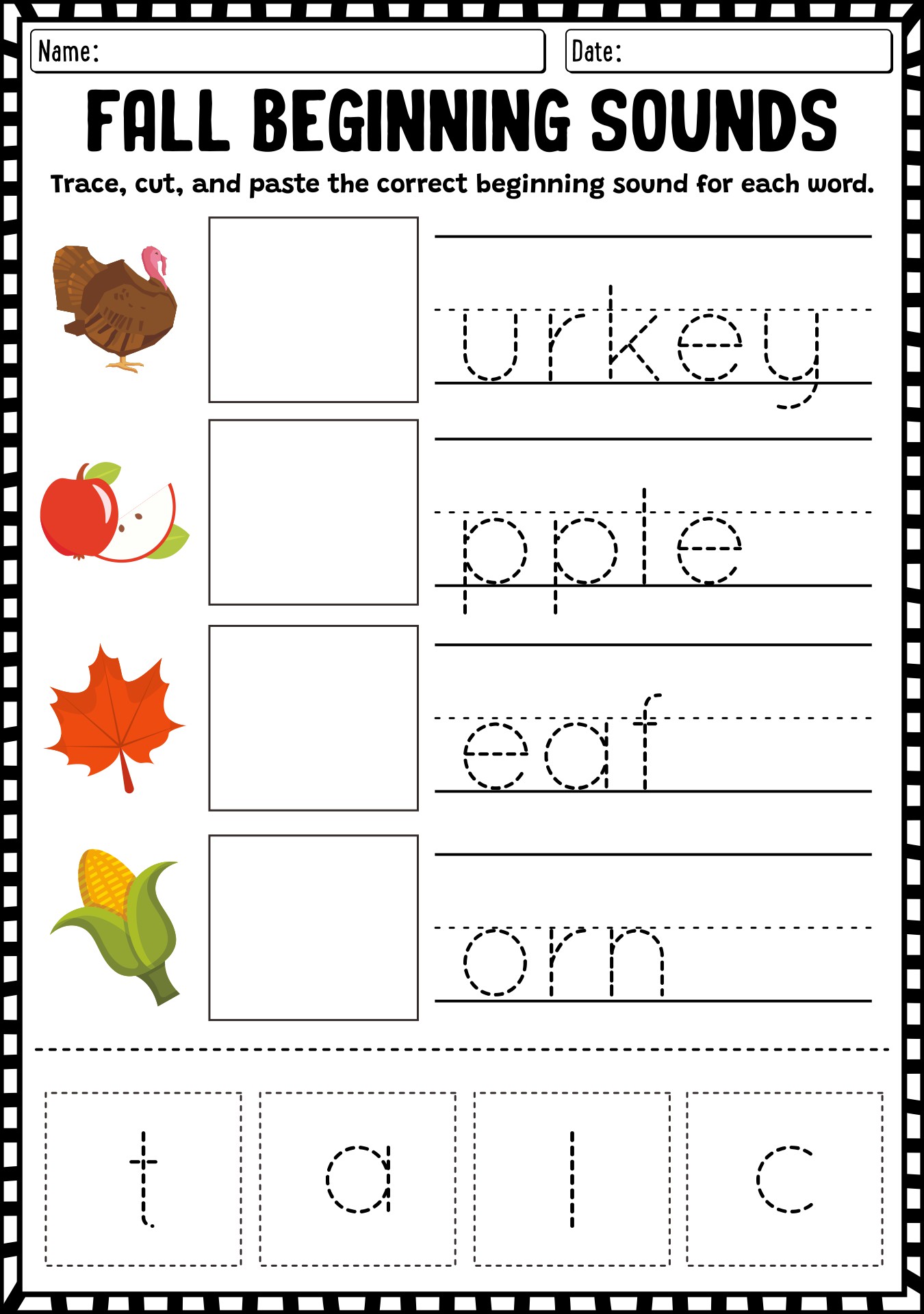 Autumn-themed Kindergarten Phonics Practice Worksheets