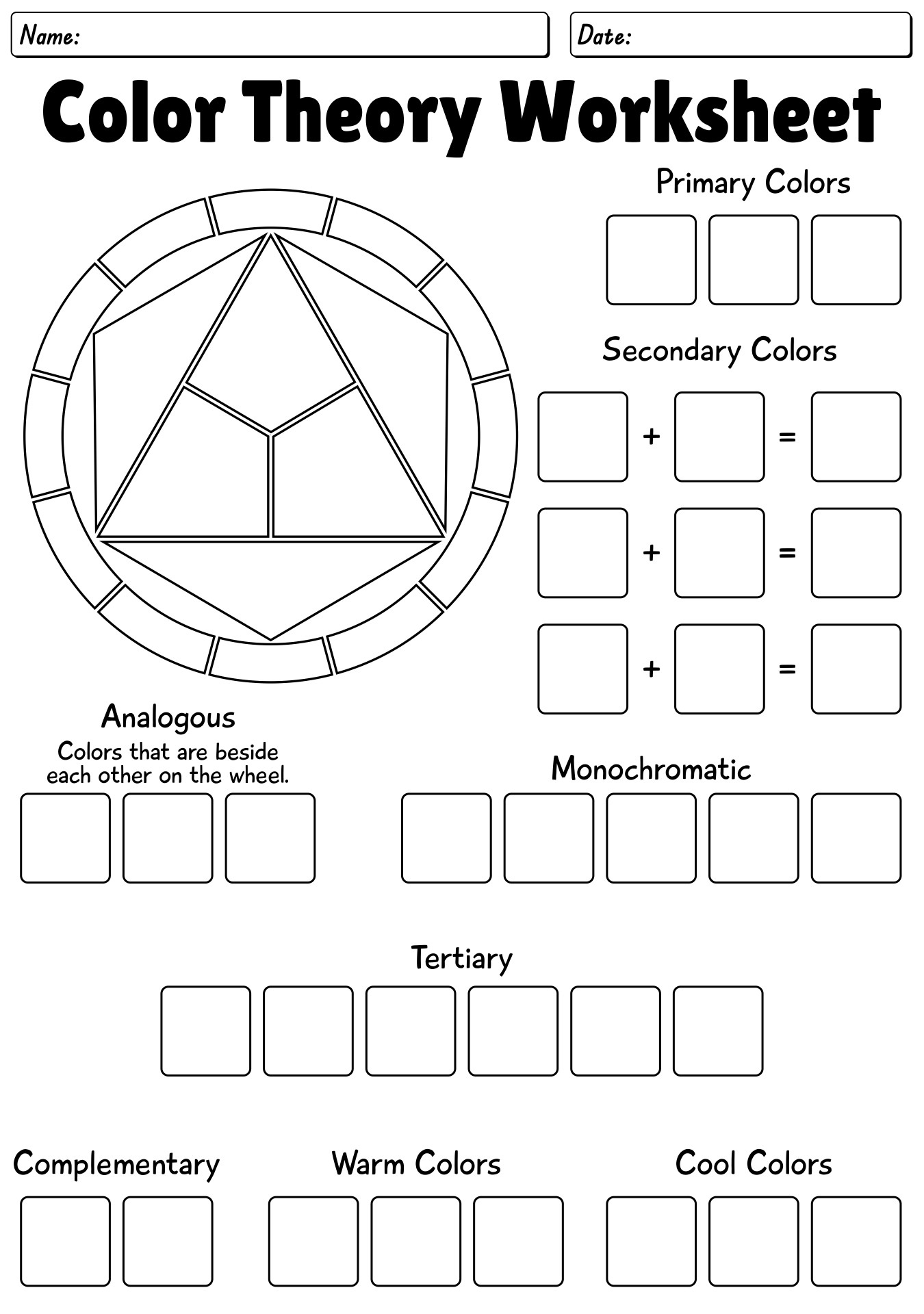 Basic Blank Color Theory Wheel Worksheet