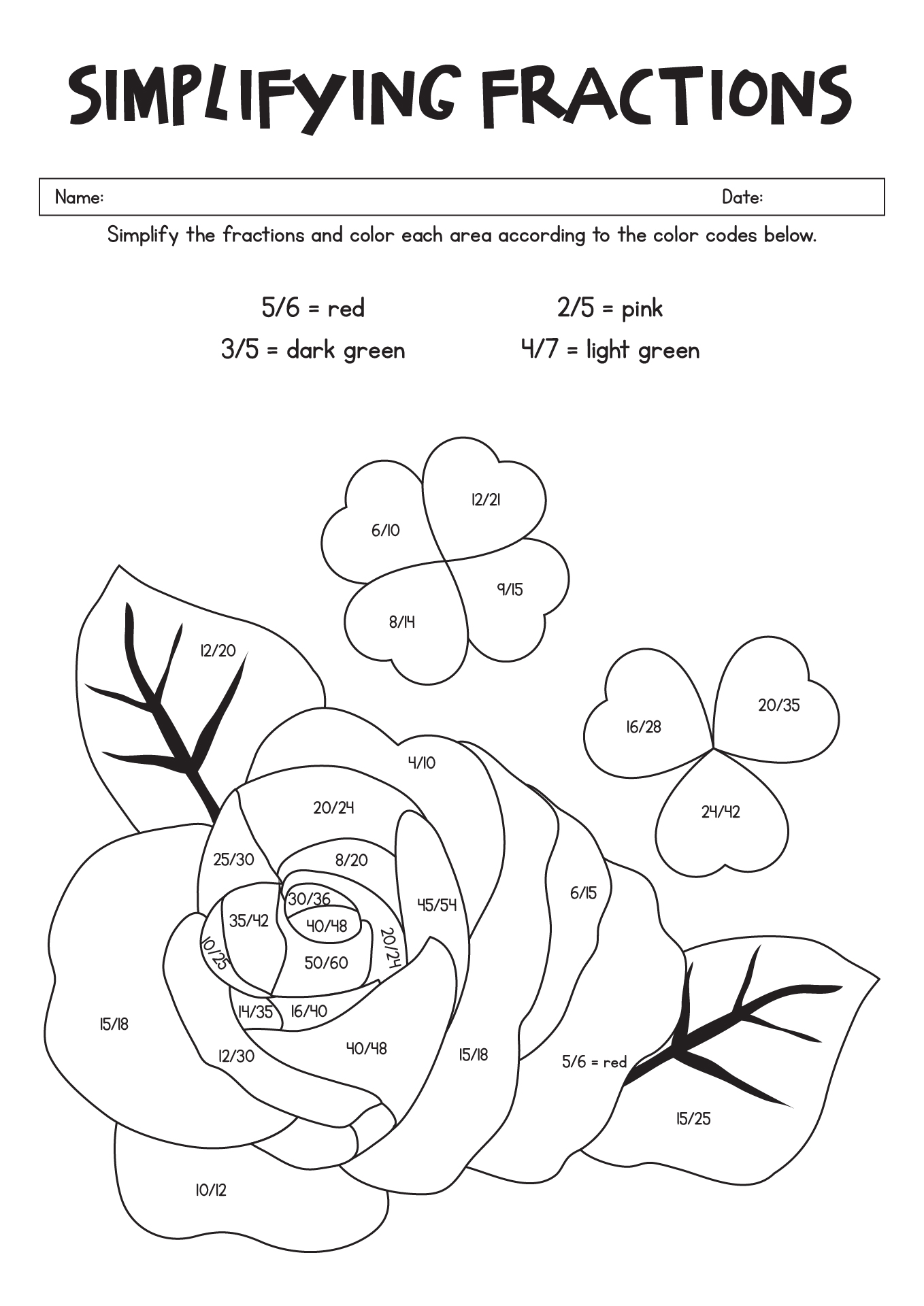 Basic Fraction Simplification Coloring Page