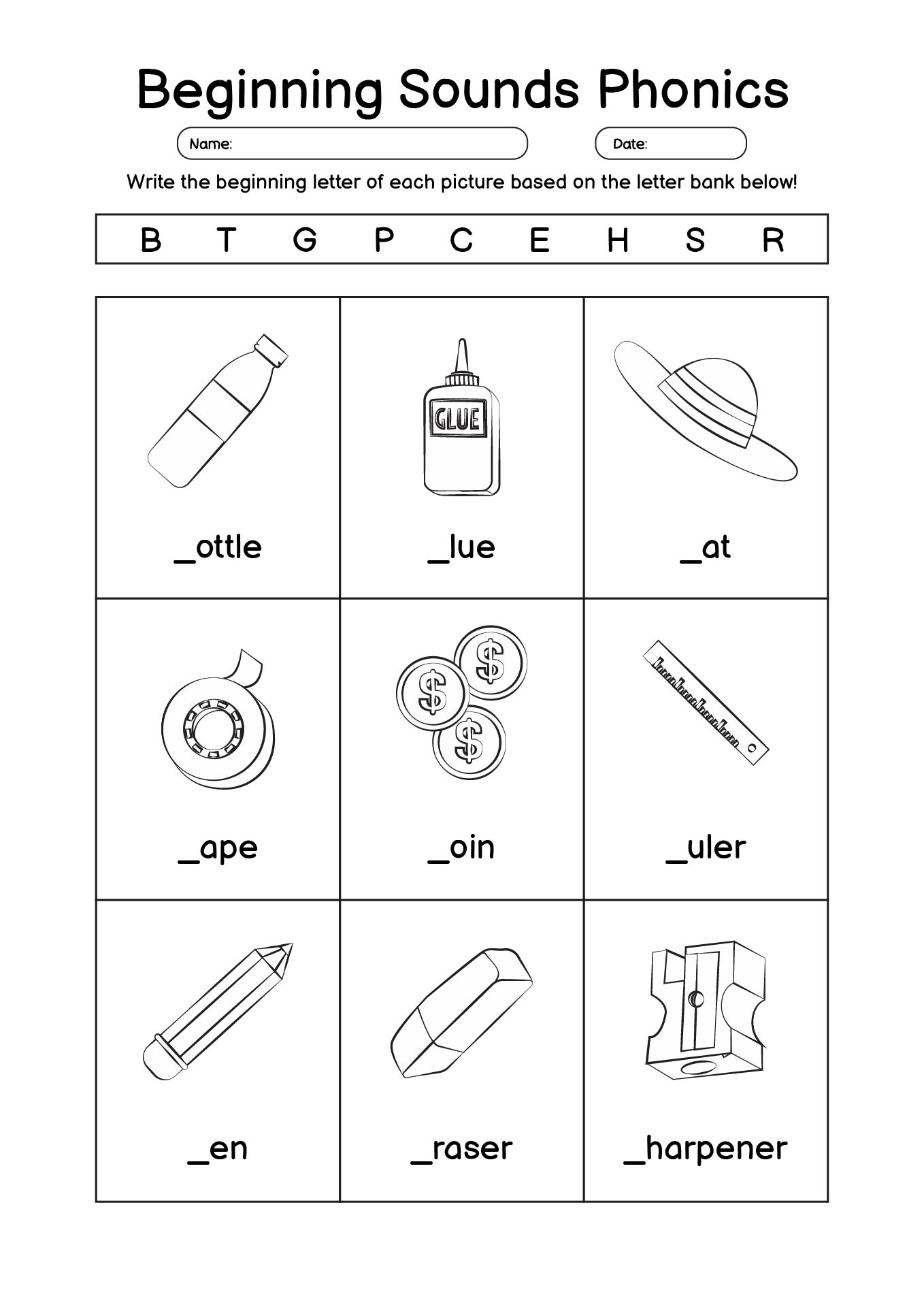 Beginning Sounds Phonics Worksheets for First Graders