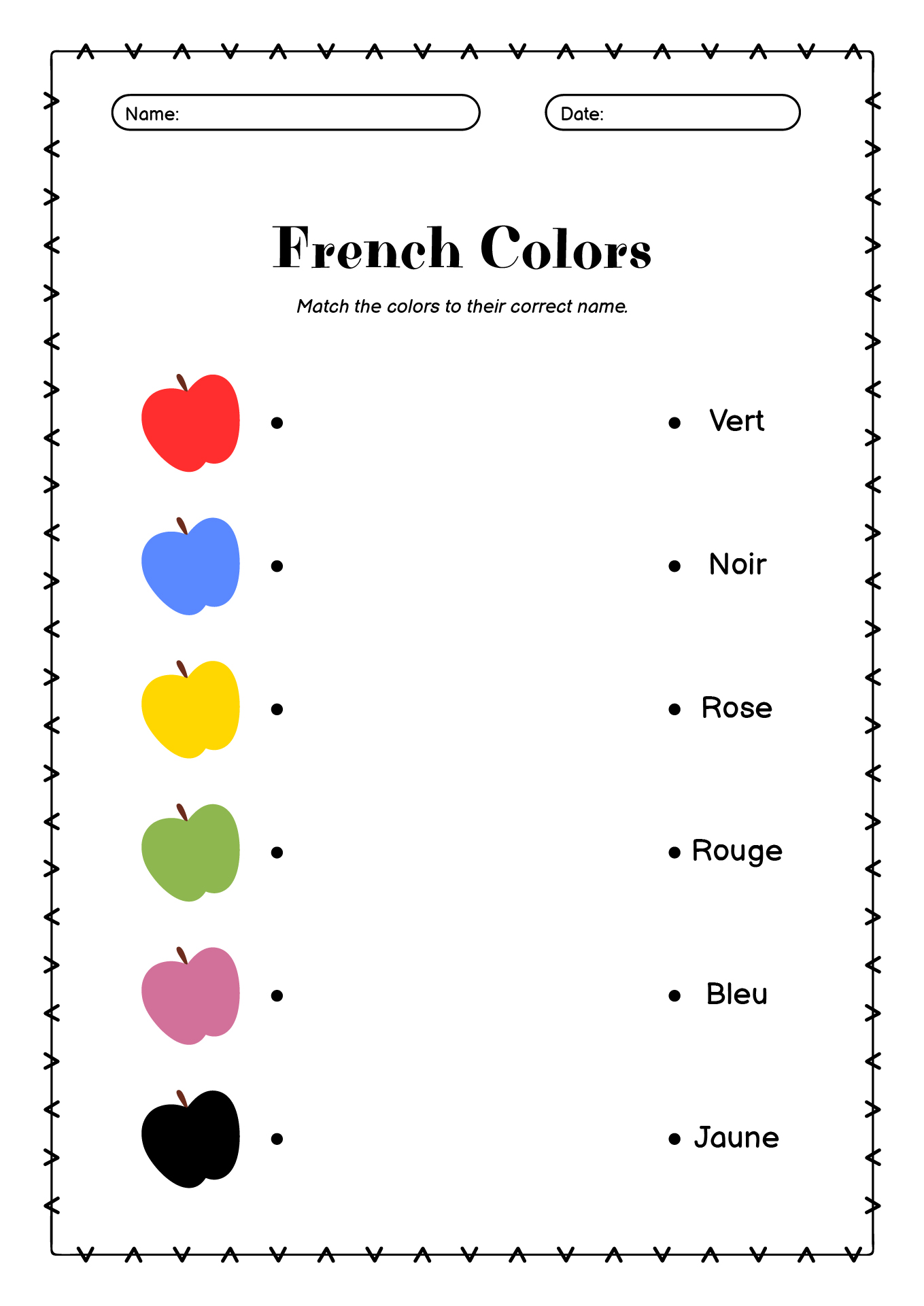 Bilingual French-English Colors Worksheet