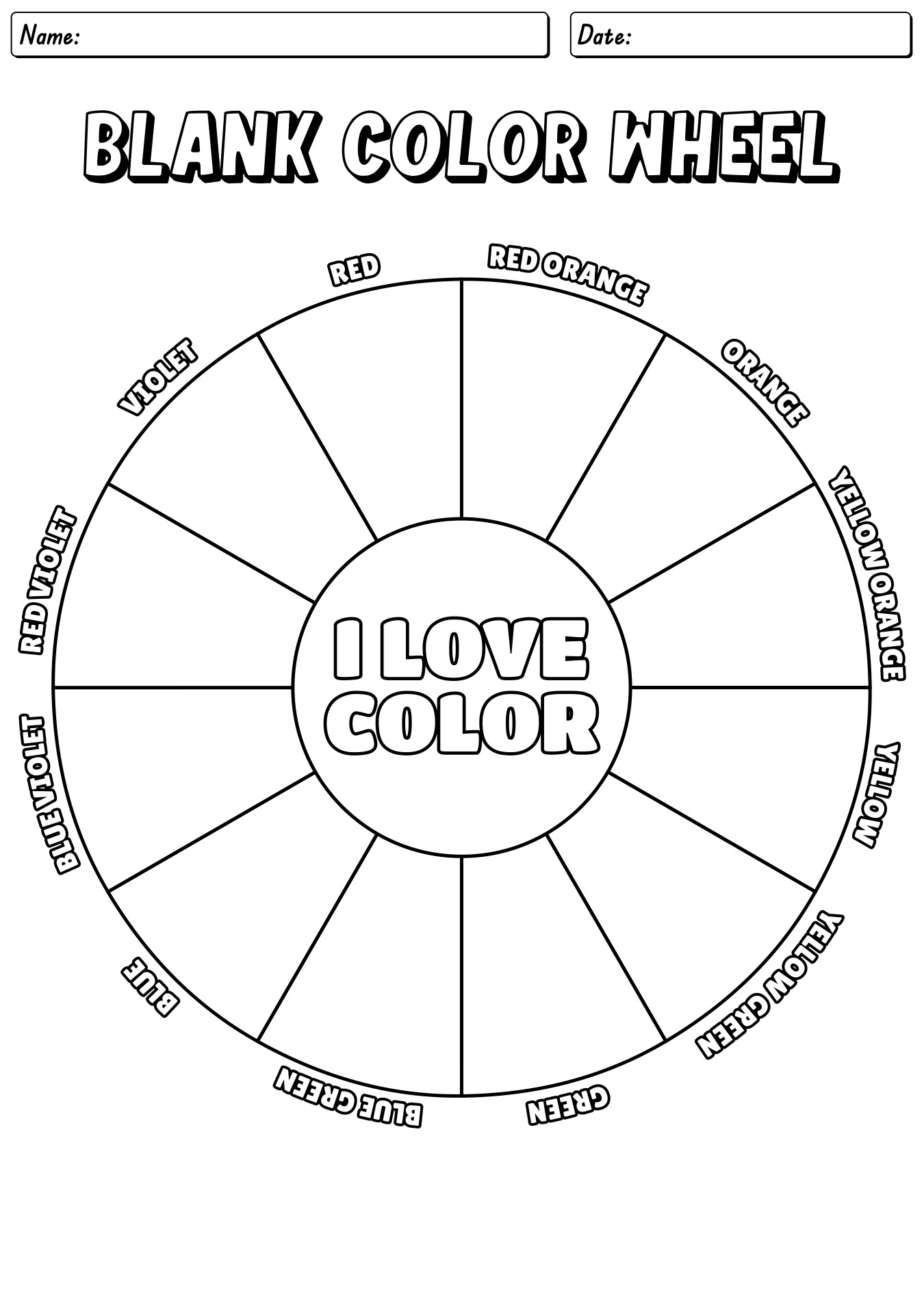 Blank Color Wheel Worksheet For Art Classes