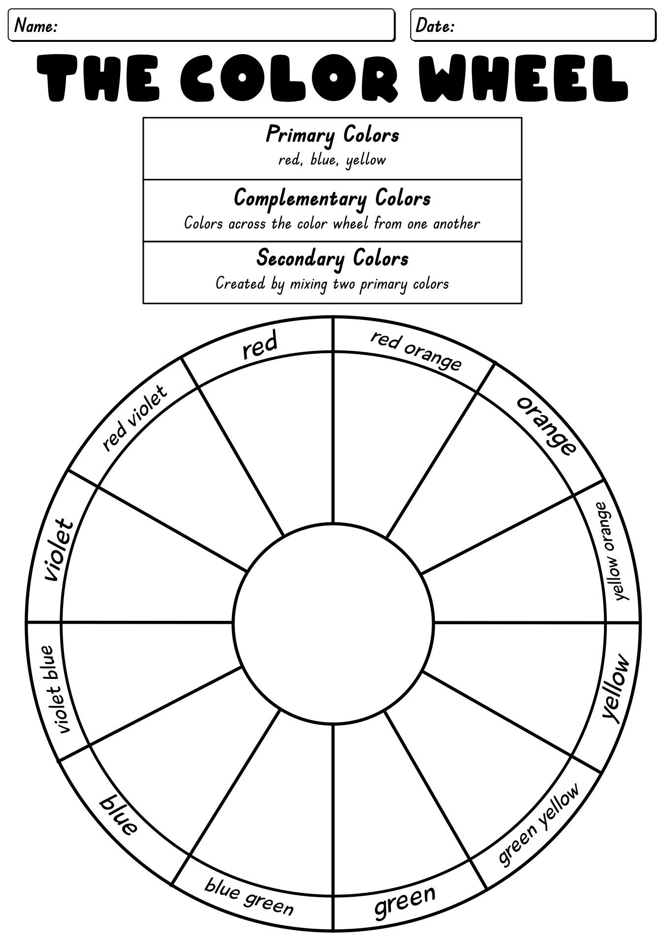 Blank Color Wheel Worksheet For Kids