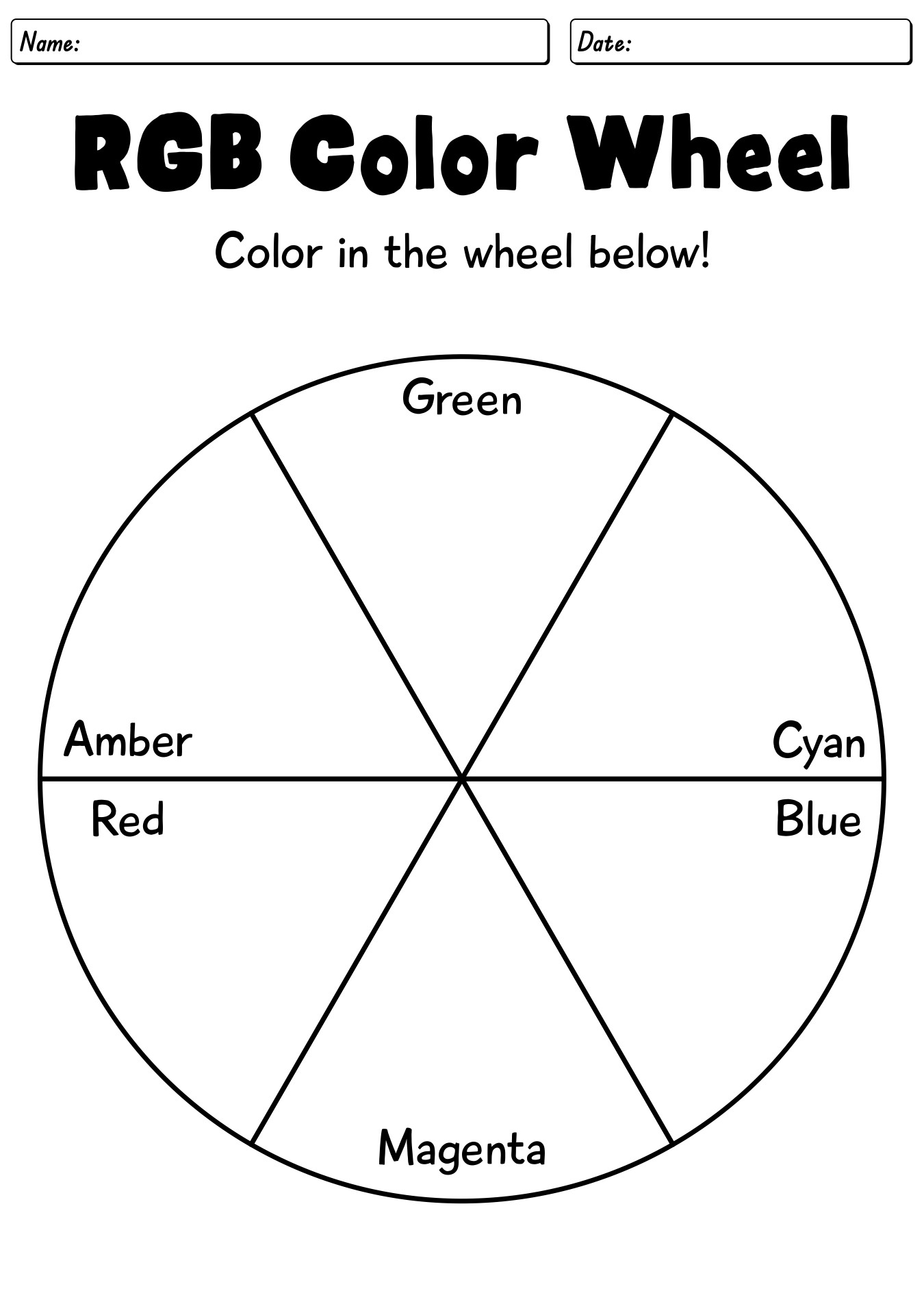 Blank RGB Color Wheel Design Worksheet