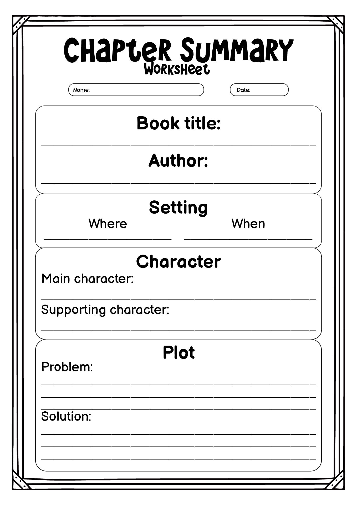 Chapter Summary Worksheet for Book Clubs