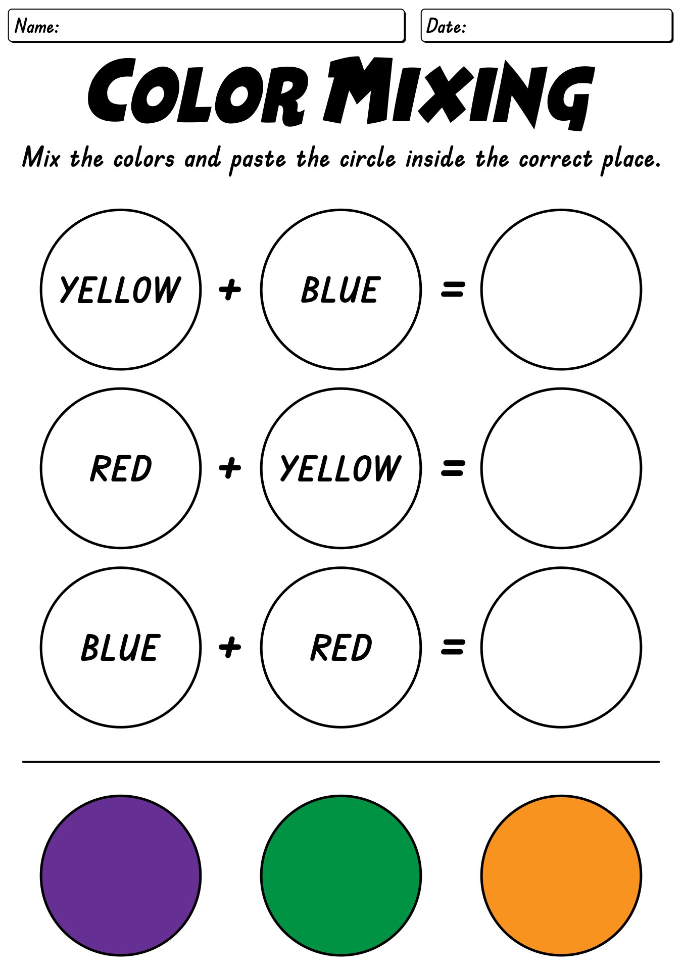 Color Mixing Wheel Blank Worksheet