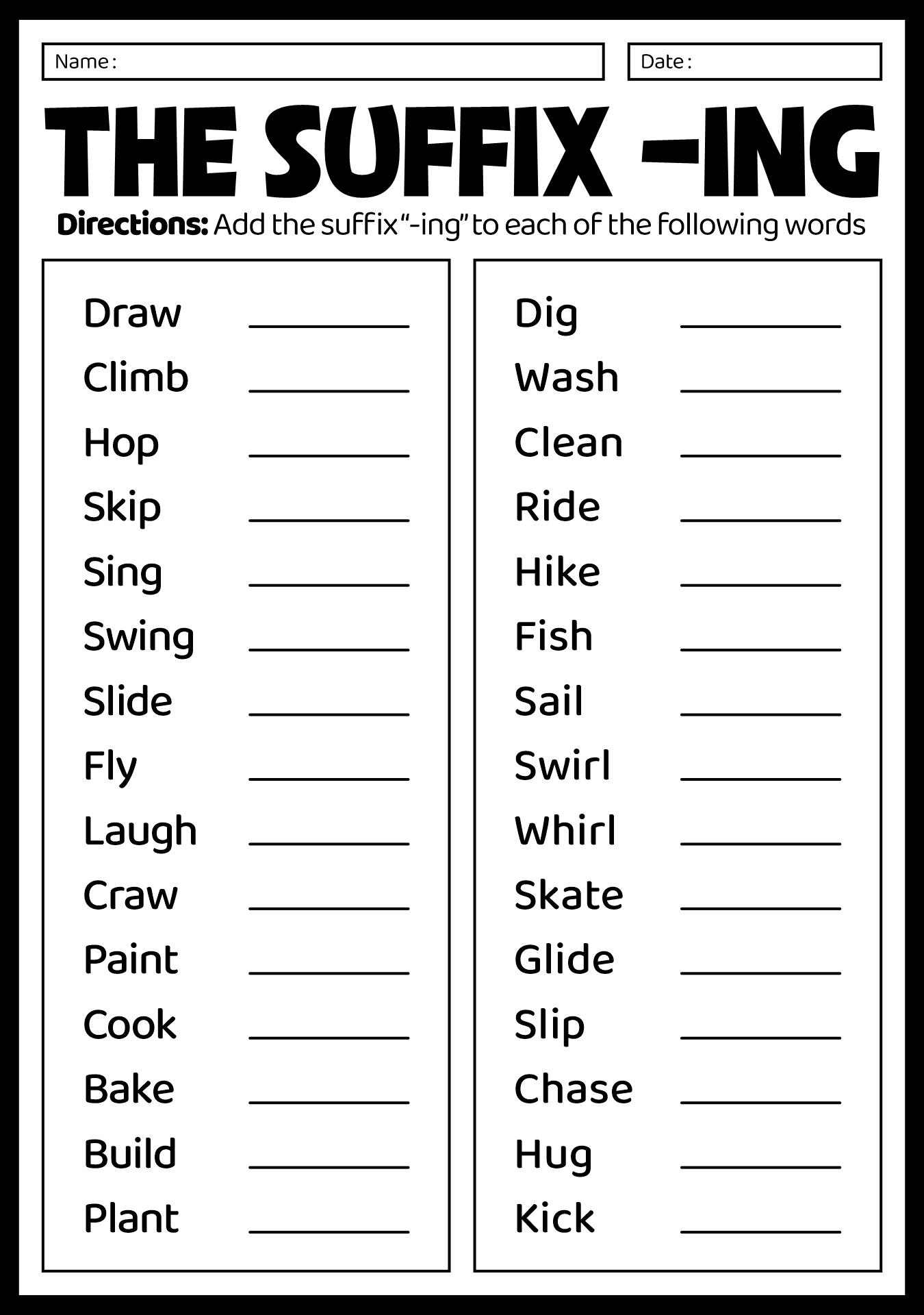 Completing Suffix ING Worksheets for 1st Graders