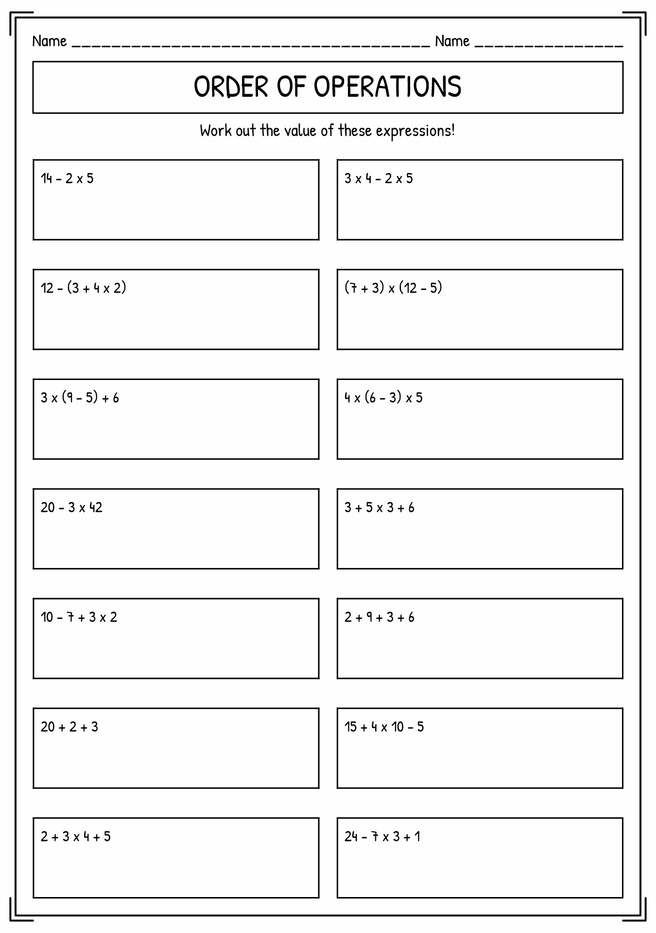 Comprehensive PEMDAS Review Worksheets Grade 6