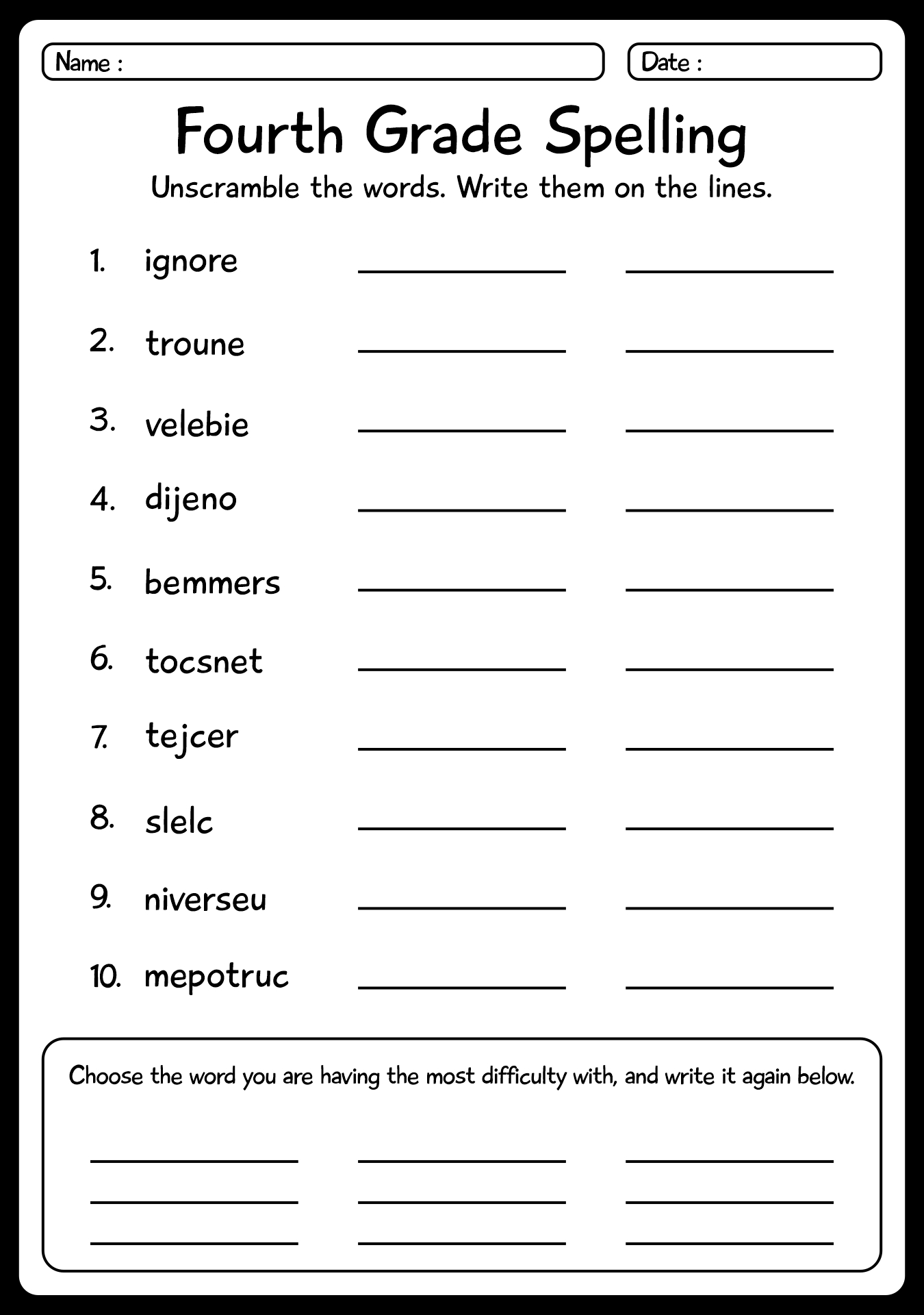 Comprehensive Spelling Worksheets for Grade 4