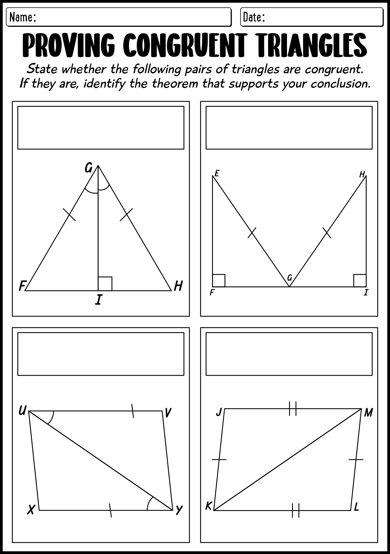 Comprehensive Worksheet Triangle Congruence Theorems