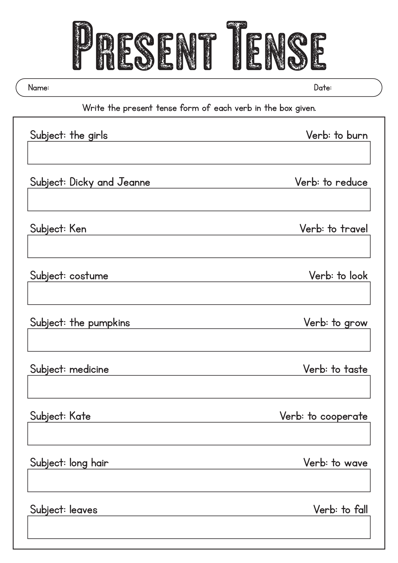 Conjugation Present Tense Verb Practice Worksheet For Beginners