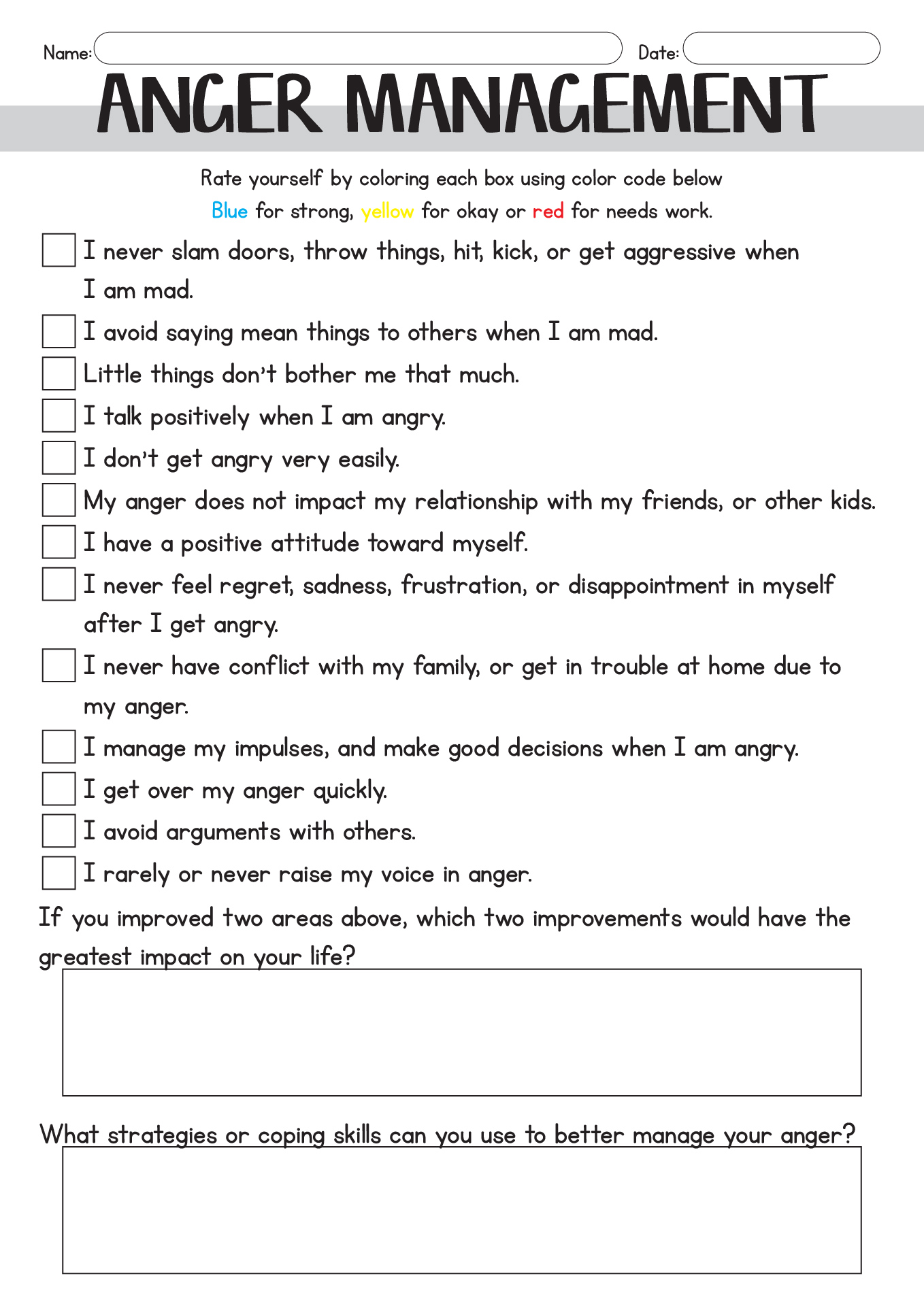 Coping With Anger Problems Worksheets