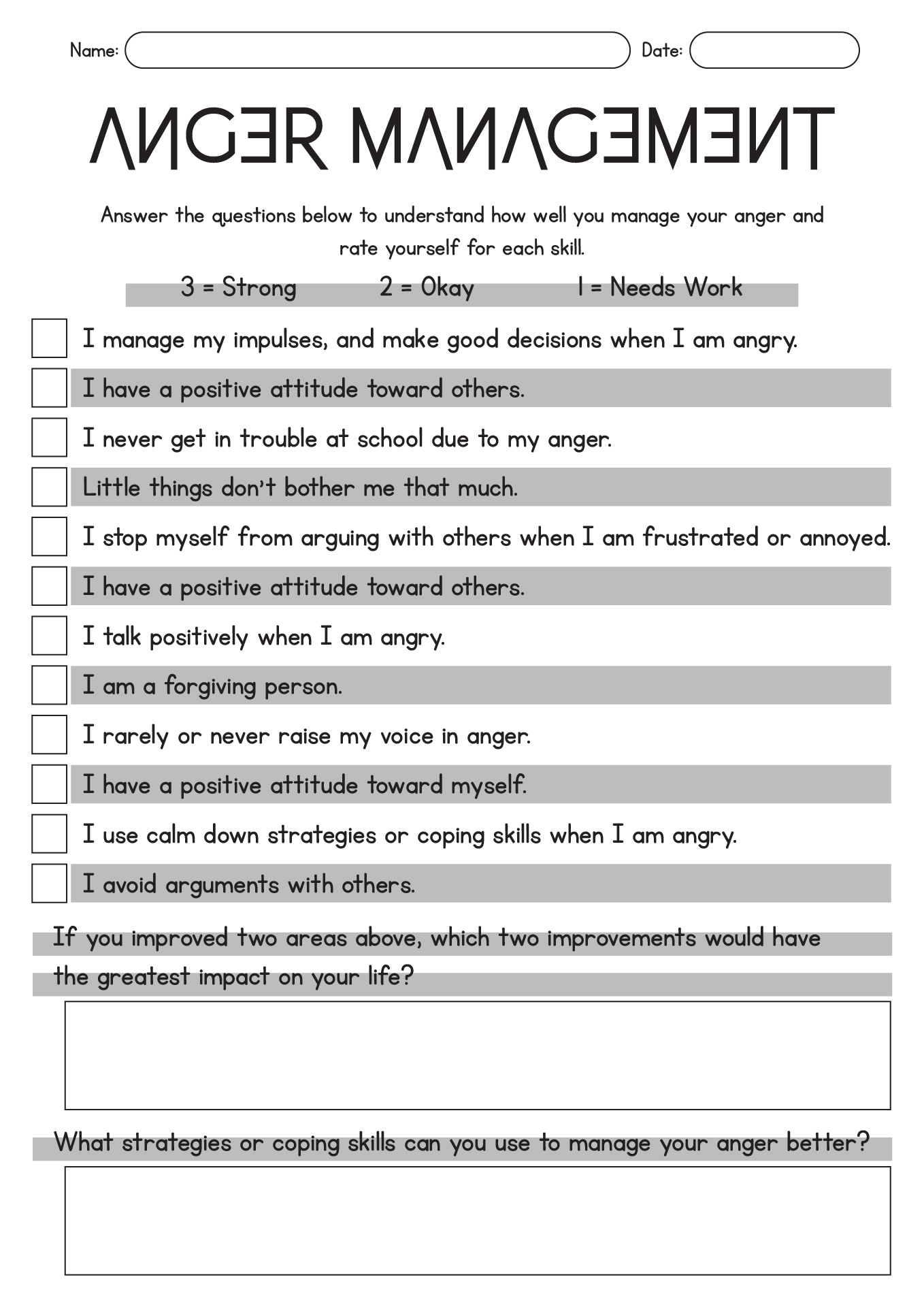 Coping with Anger Scenarios Worksheets