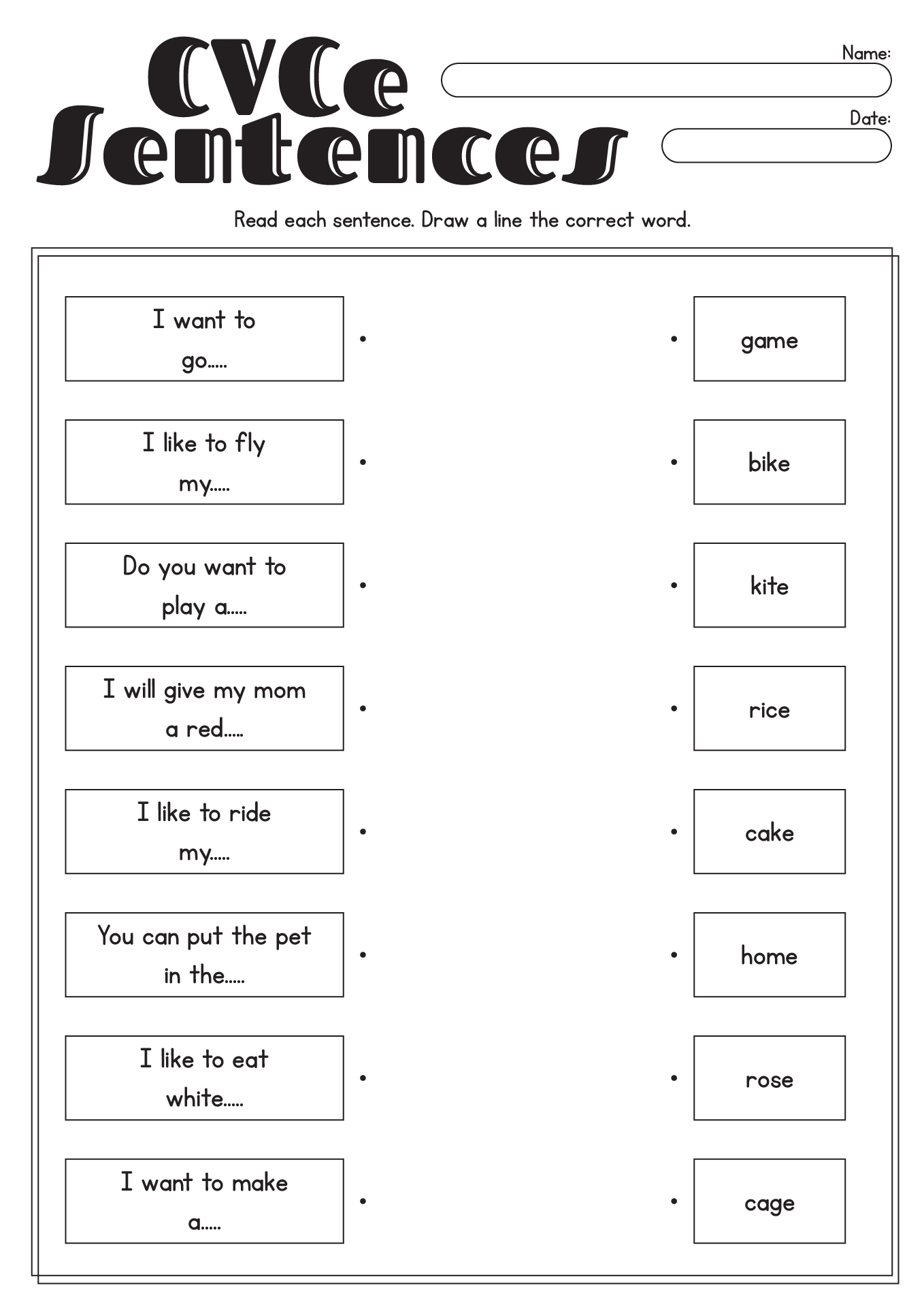 CVCe Spelling Worksheets For 1st Grade