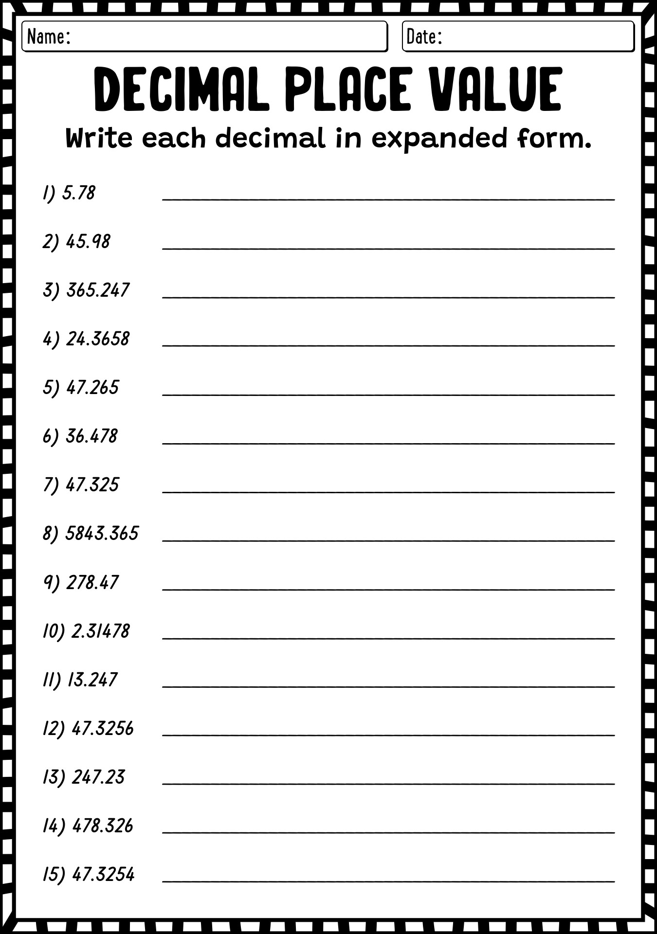 Decimal Place Value Expansion Exercises