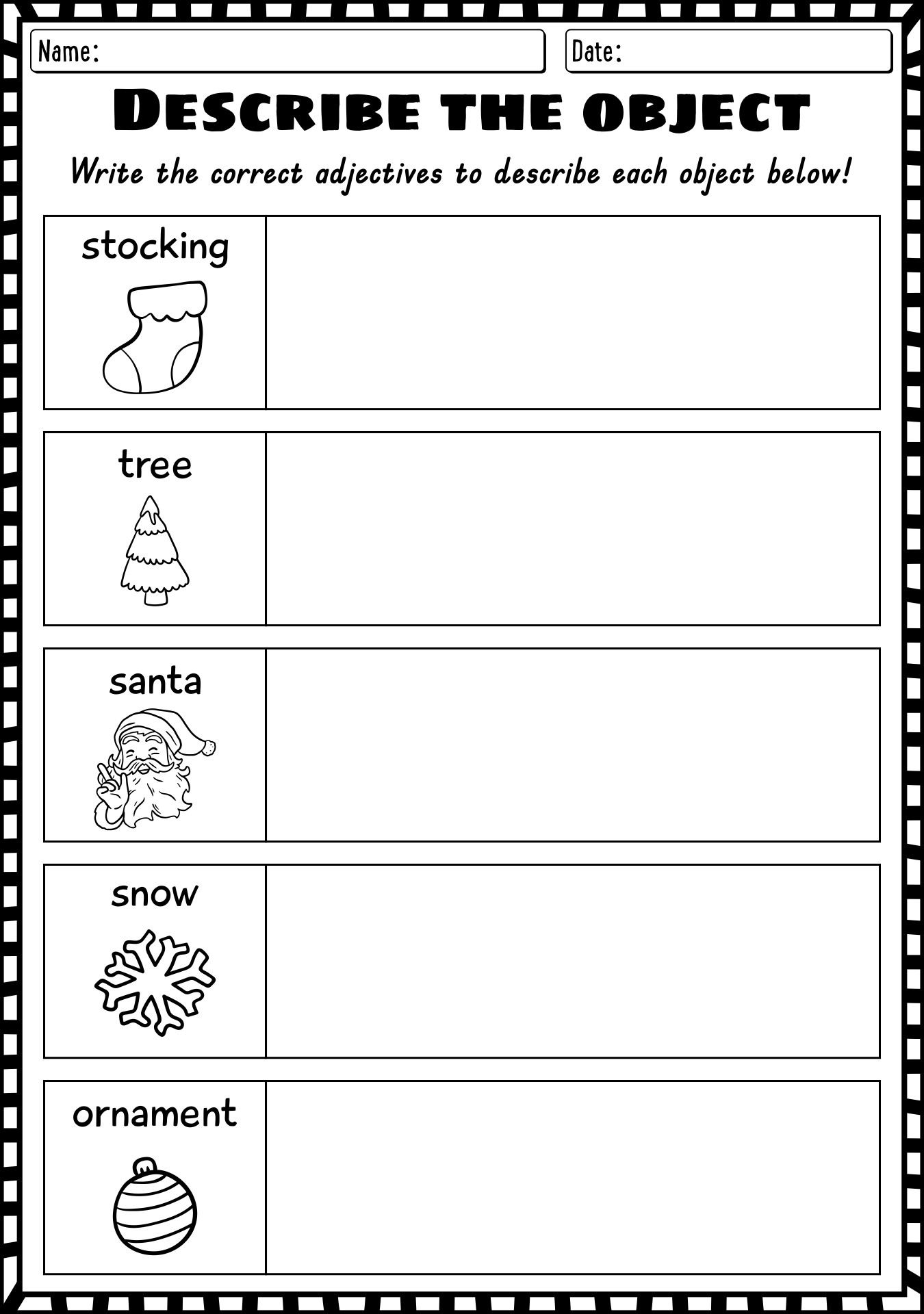 Describing Words Worksheets for First Grade