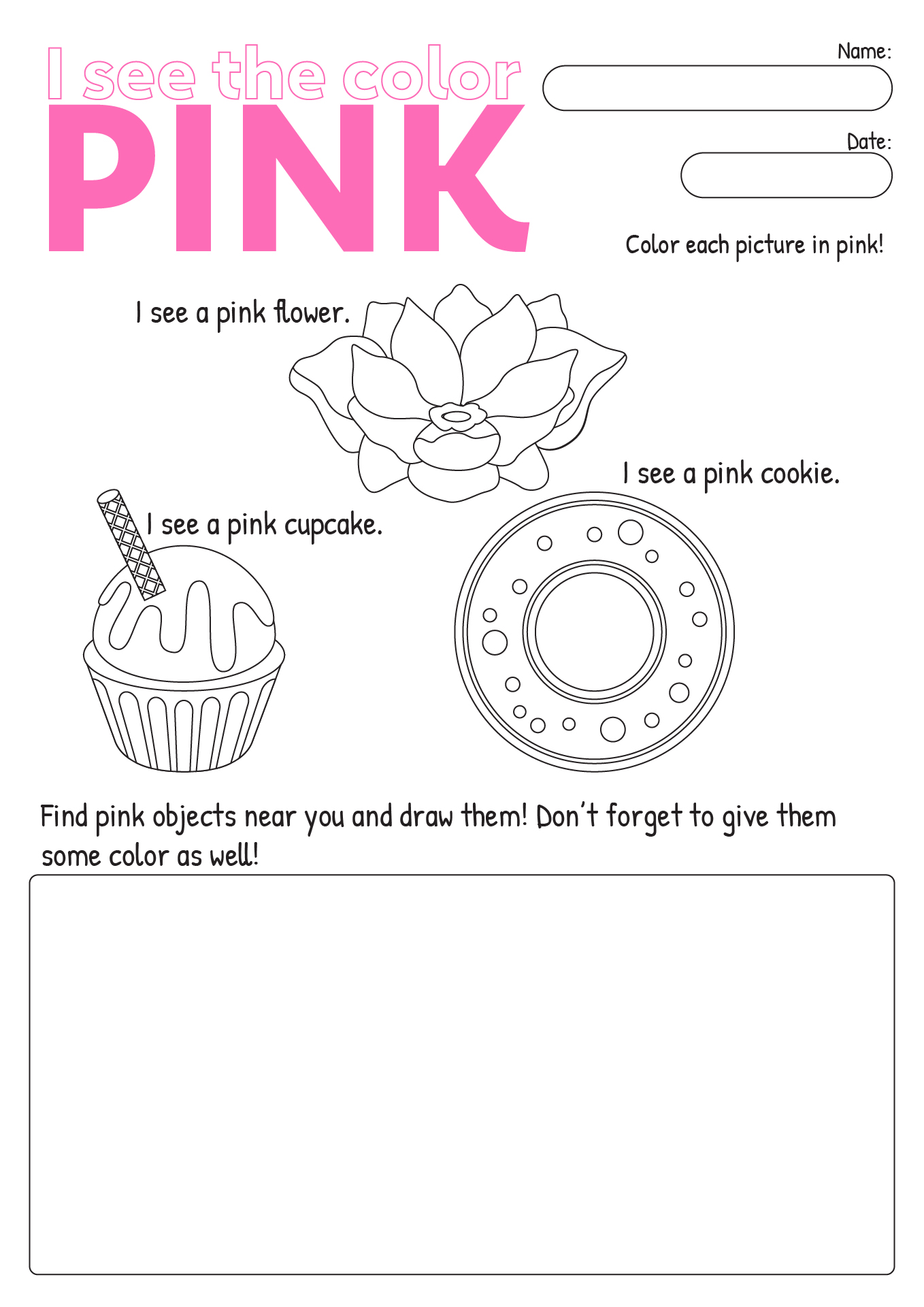 Early Childhood Pink Coloring Worksheet Page