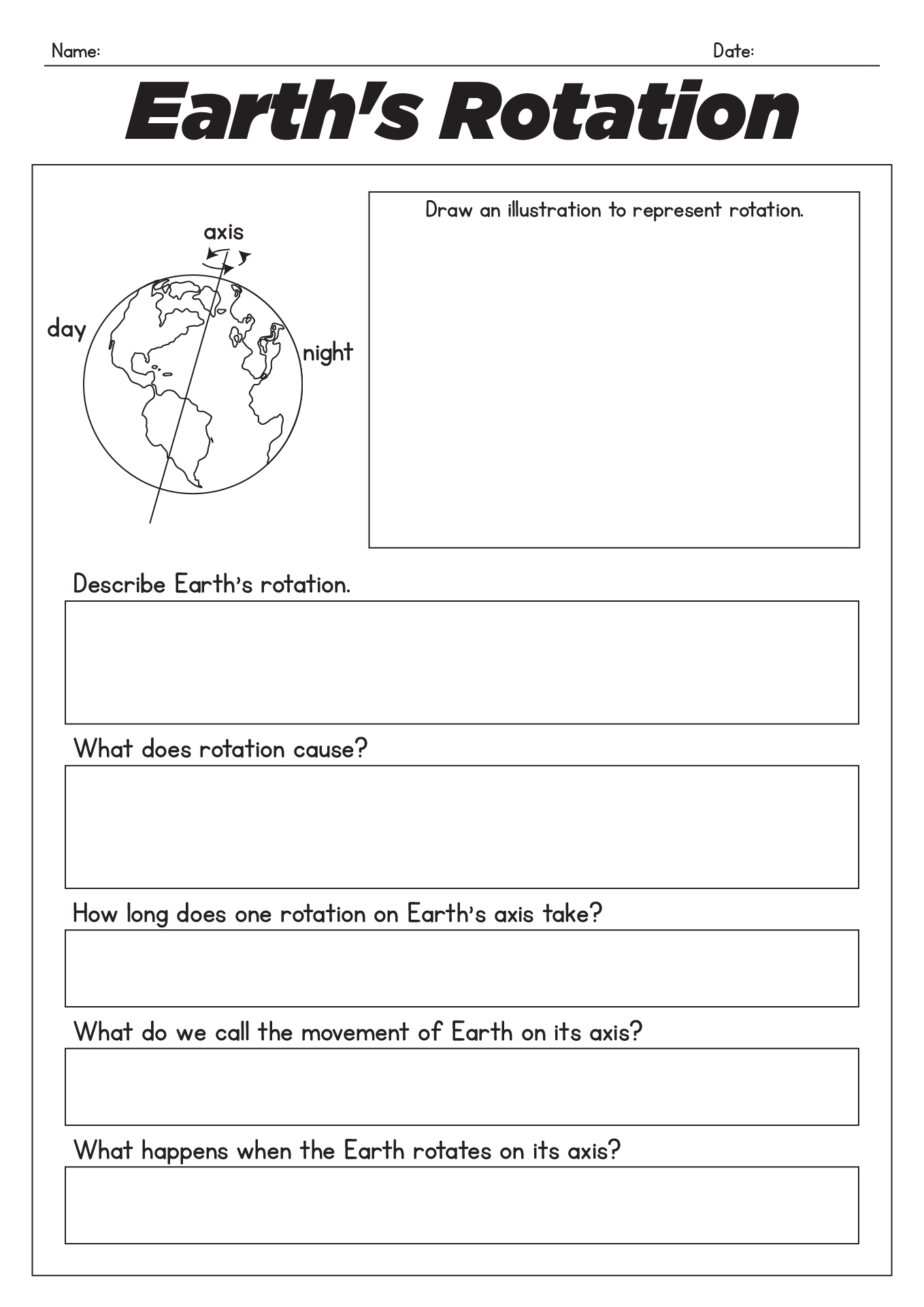 Earth Rotation Science Worksheets for 4th Grade