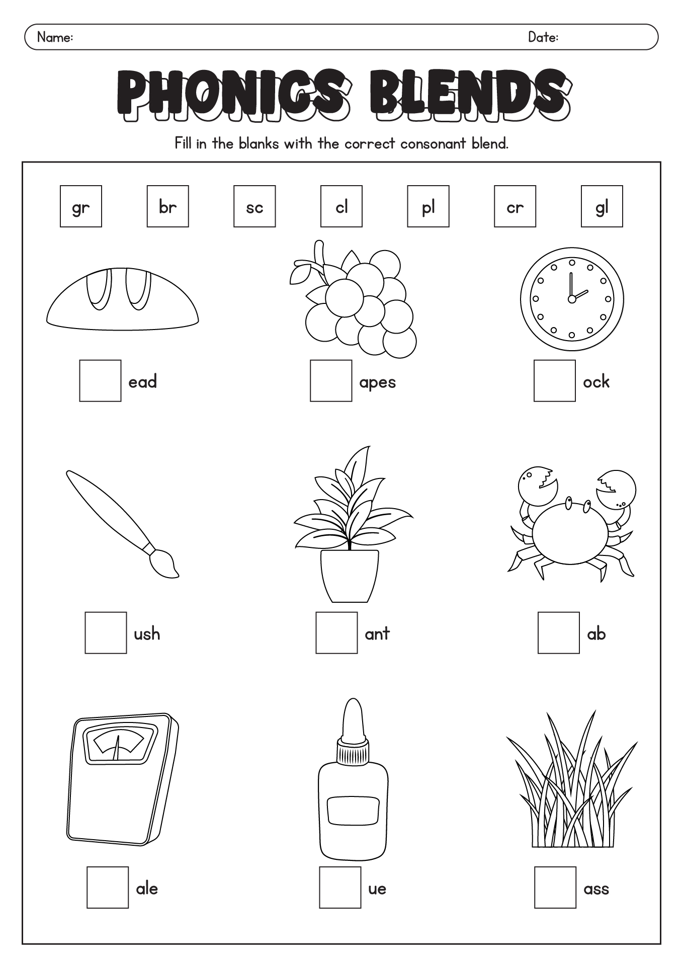 Easy Grade 1 Phonics Blends Worksheets