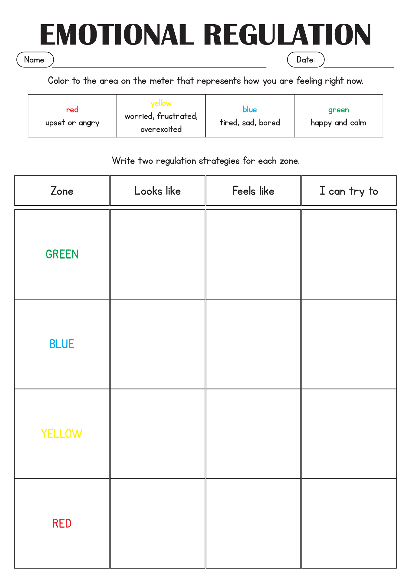 Emotional Regulation And Anger Worksheets