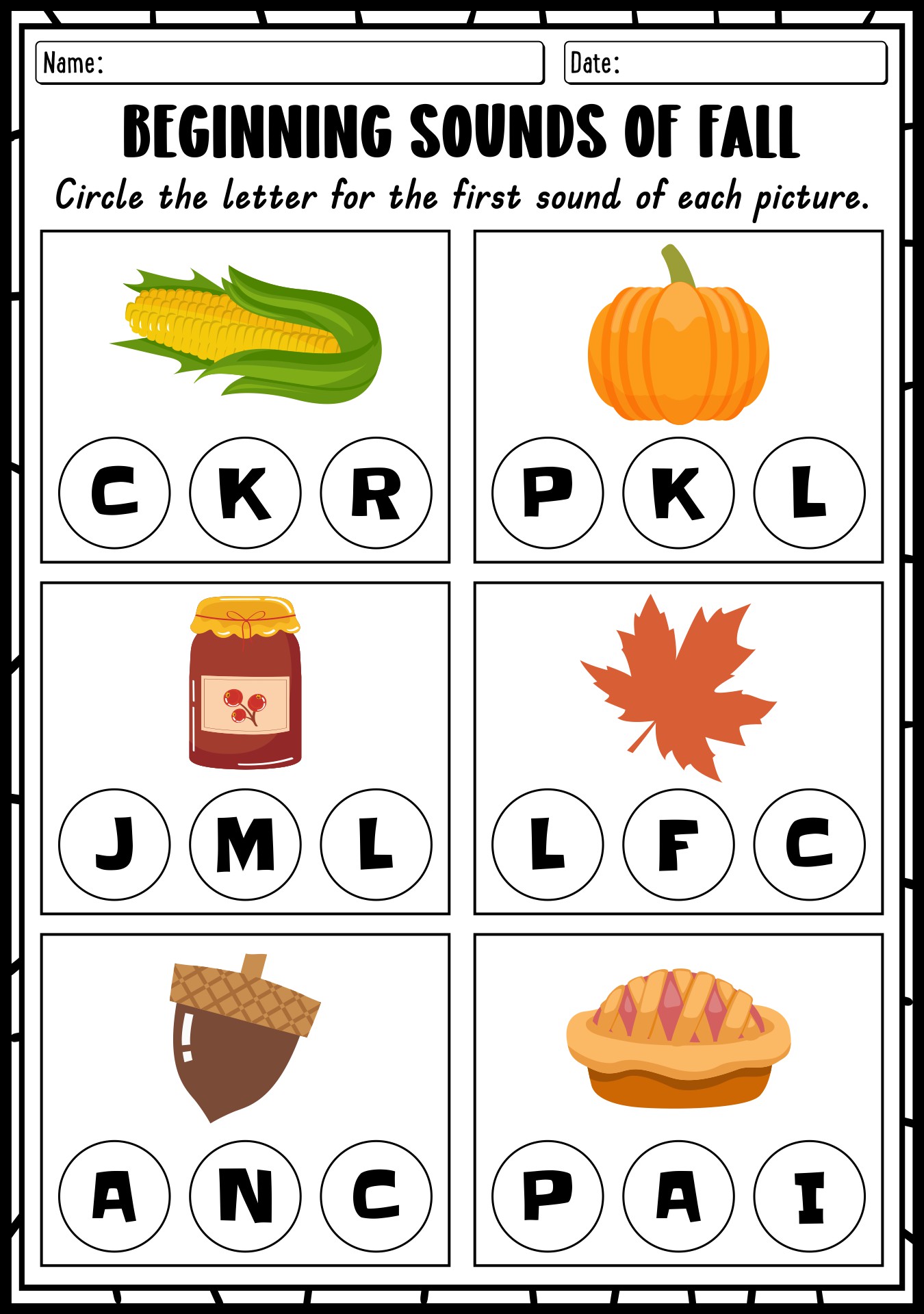 Fall Sight Words And Phonics Worksheets For Kindergarteners