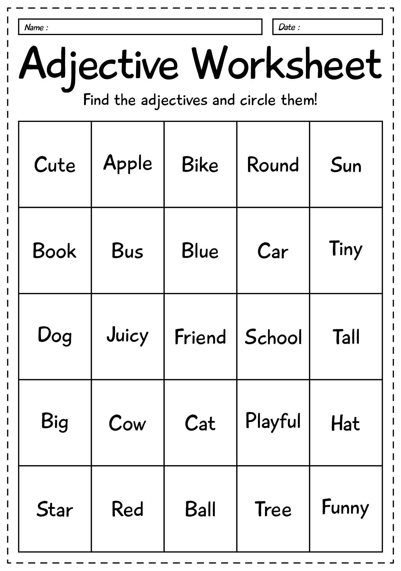 First Grade Adjective Worksheets