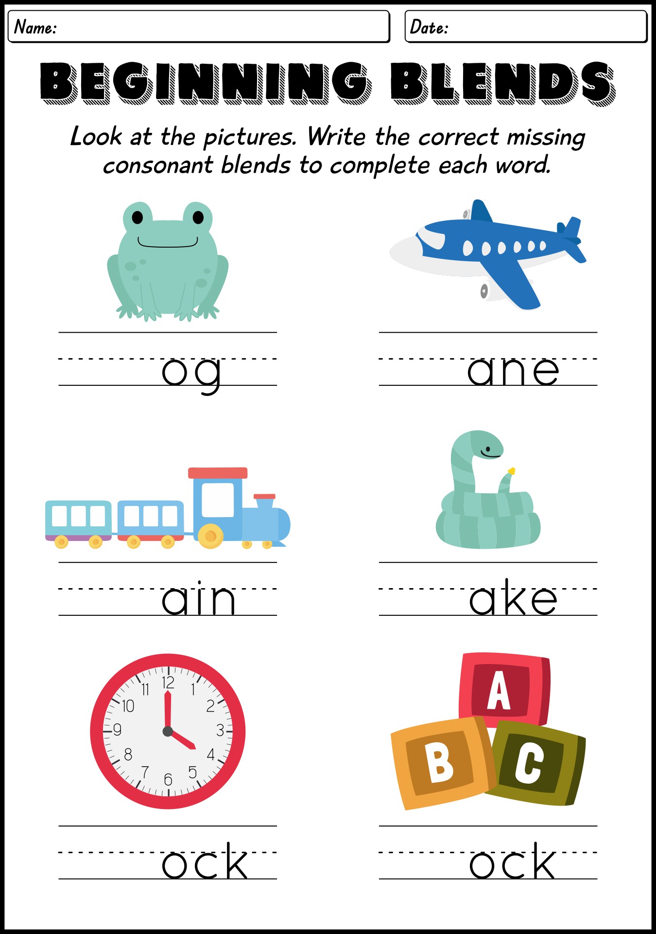 First Grade Blends Phonics Learning Worksheets