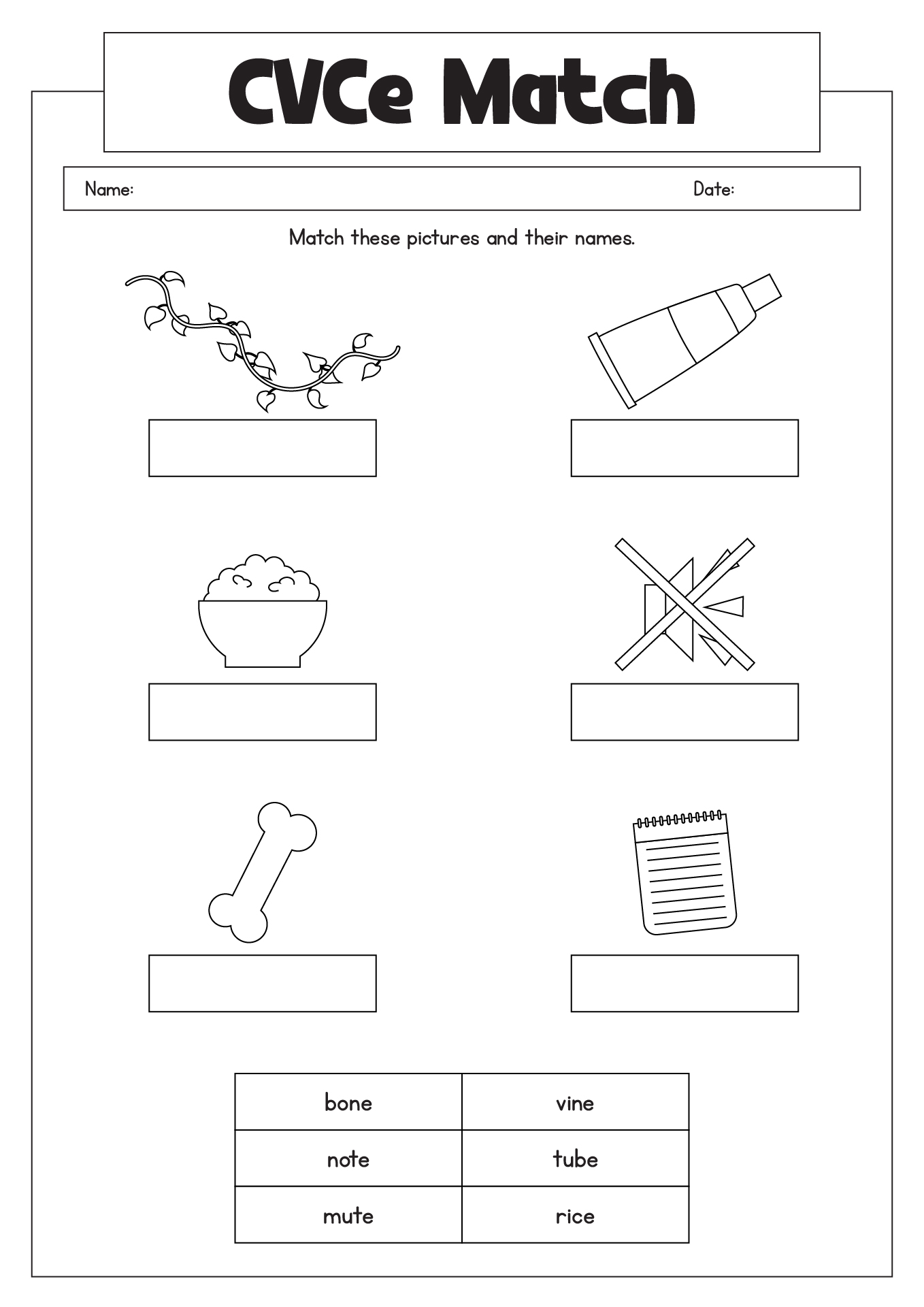 First Grade CVCe Phonics Worksheets