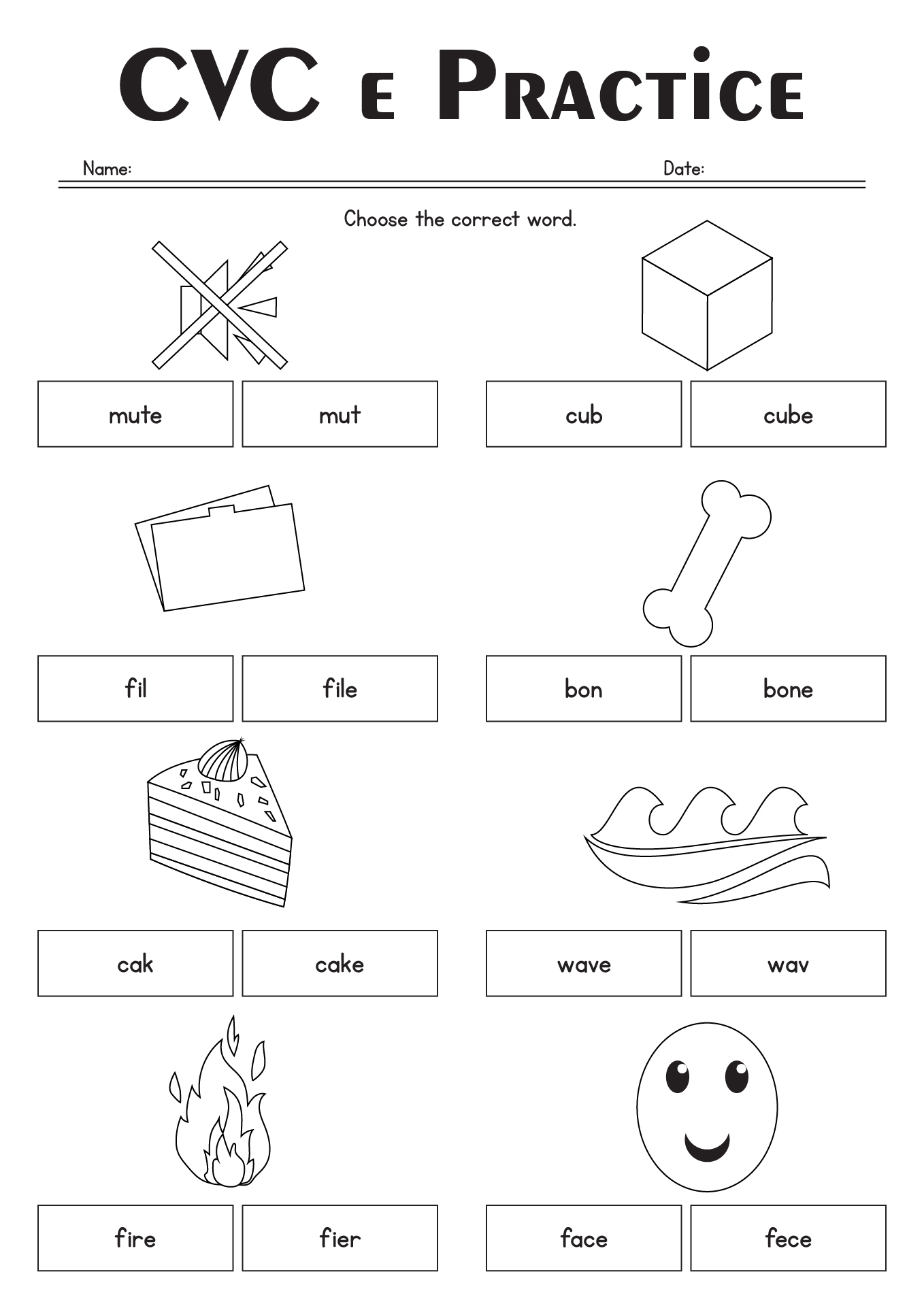 First Grade CVCe Practice Worksheets