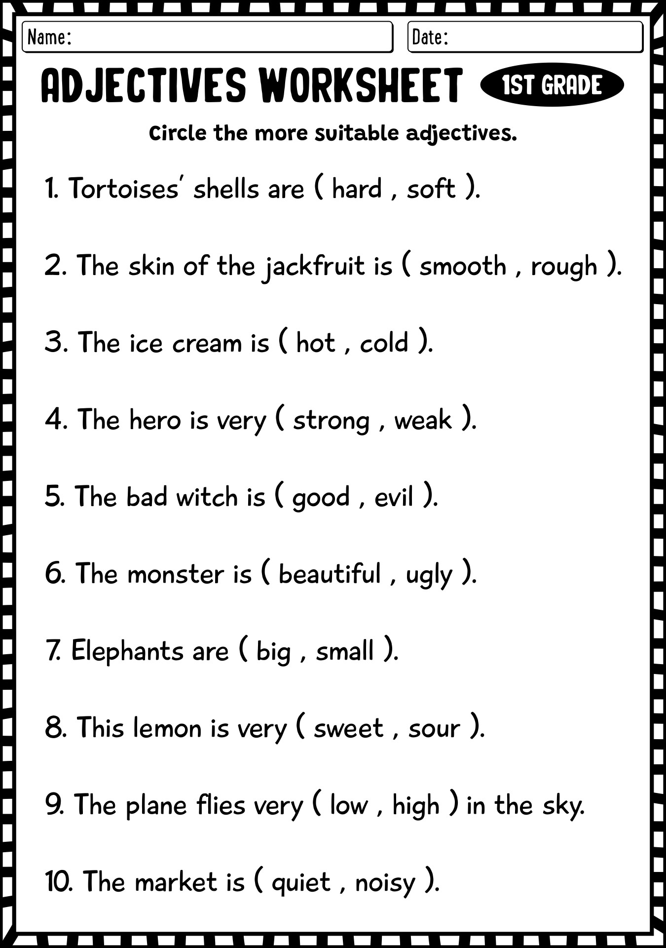 First Grade Descriptive Words Worksheets