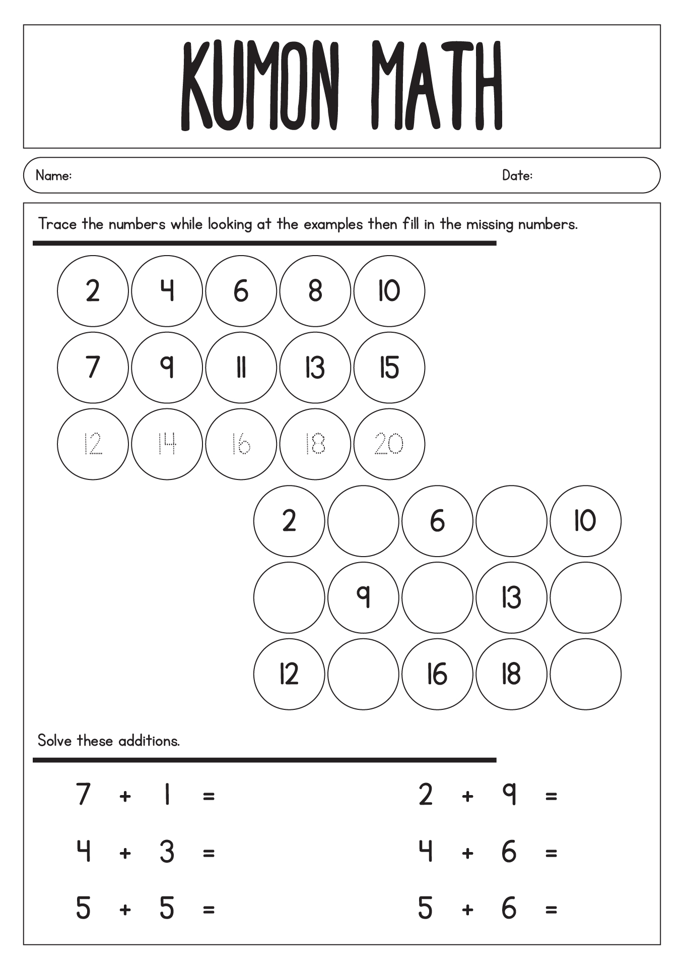 First Grade Kumon Math Worksheets