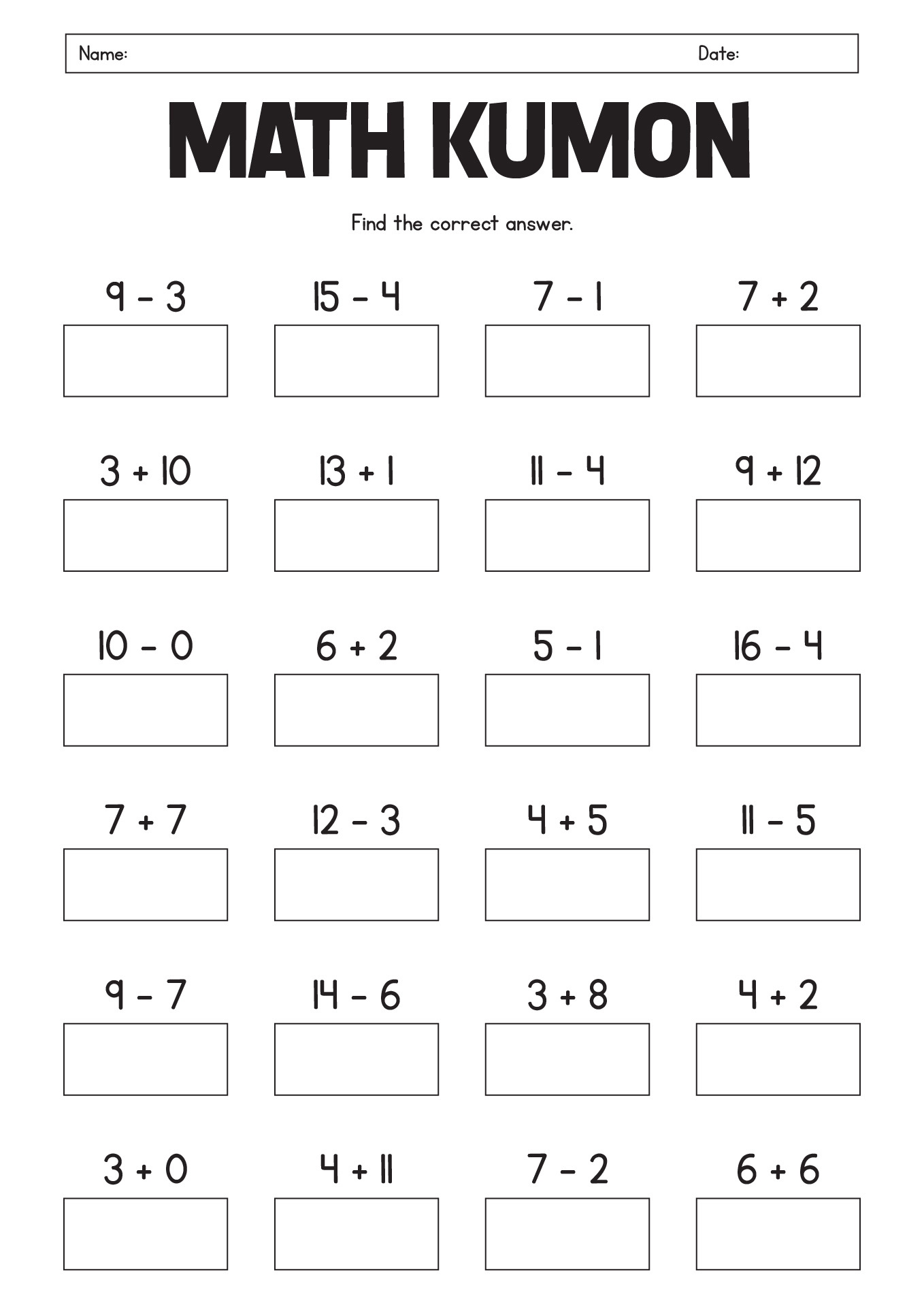 First Grade Kumon Style Worksheets