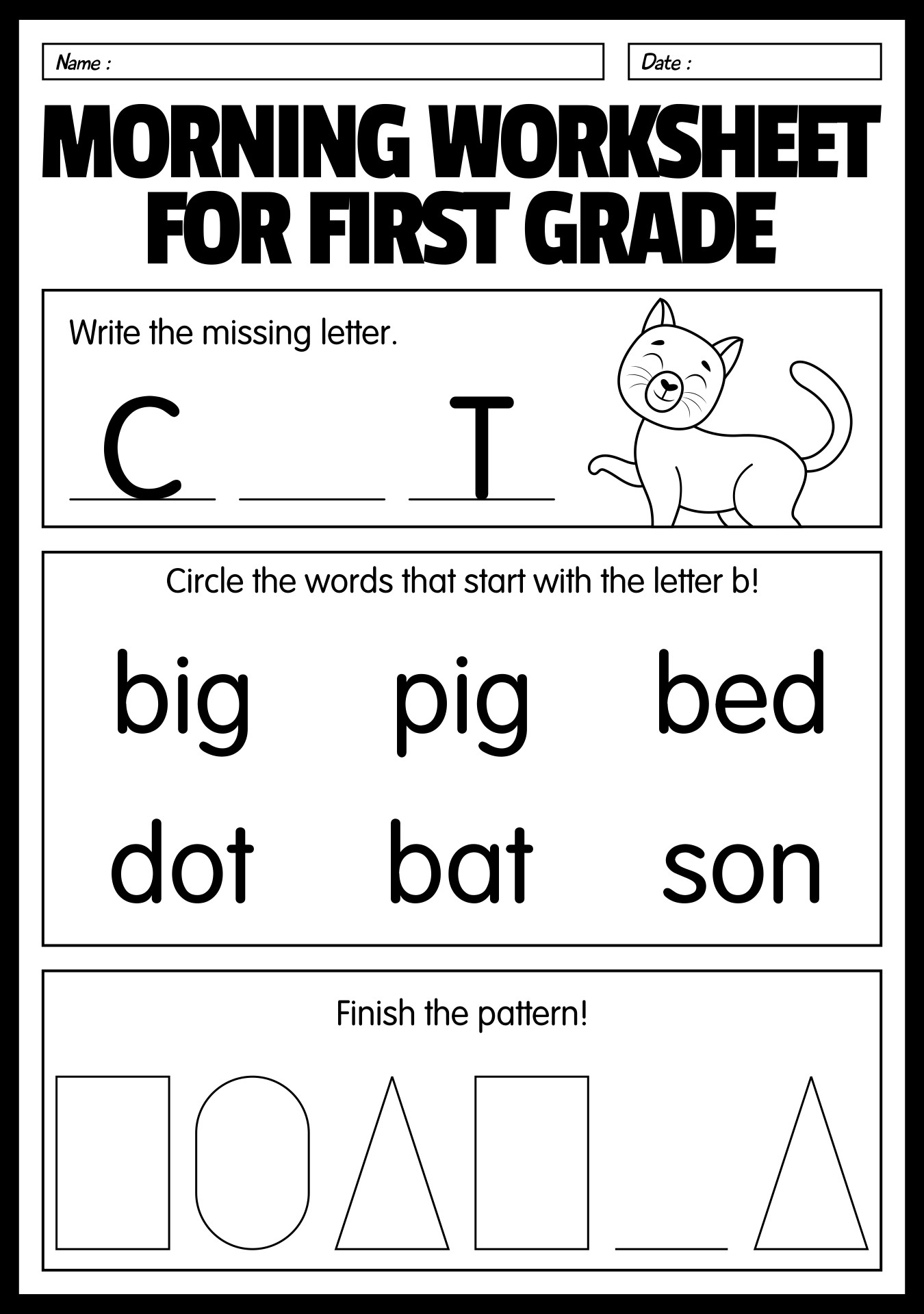 First Grade Morning Worksheet Tasks