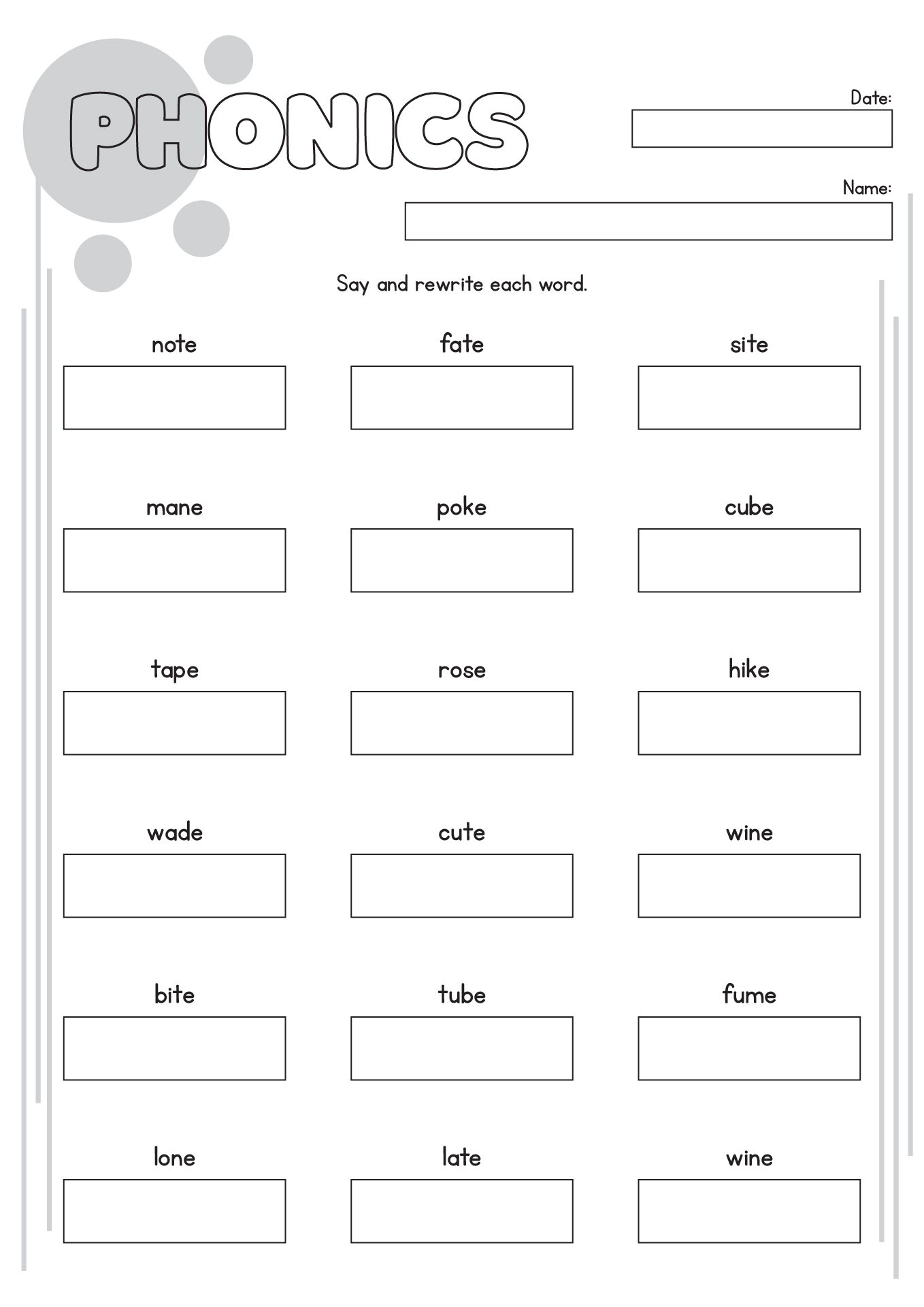 First Grade Phonics Assessment Worksheets