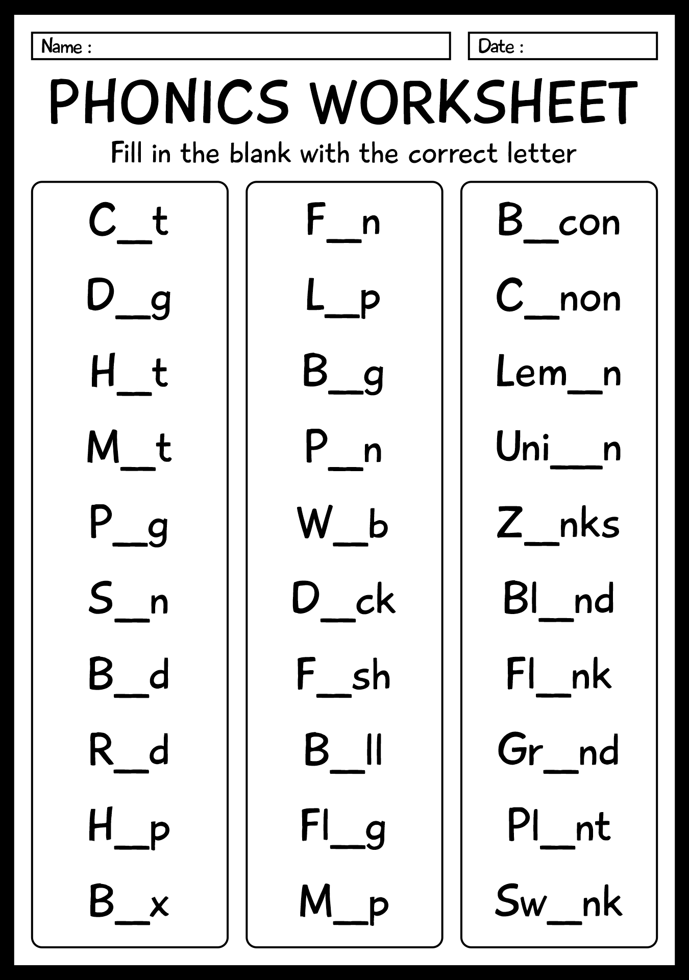 First Grade Phonics Practice Sheets